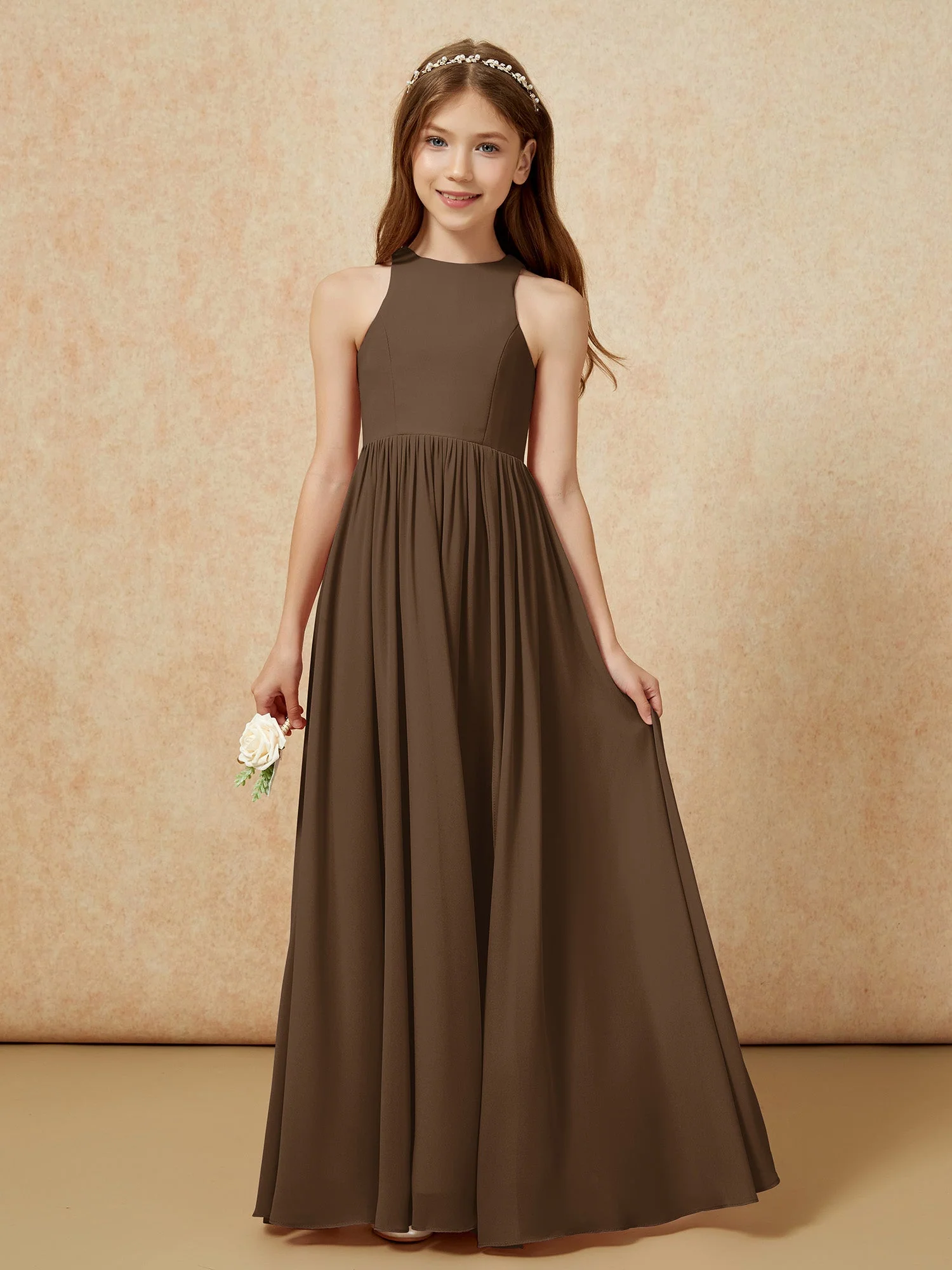 Einfach Ärmellos Chiffon Junge Brautjungfernkleider Braun - Image 4