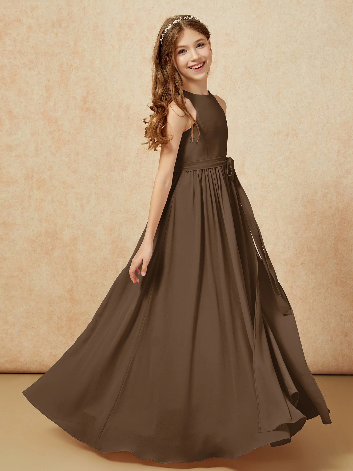 Einfach Ärmellos Chiffon Junge Brautjungfernkleider Braun - Image 5