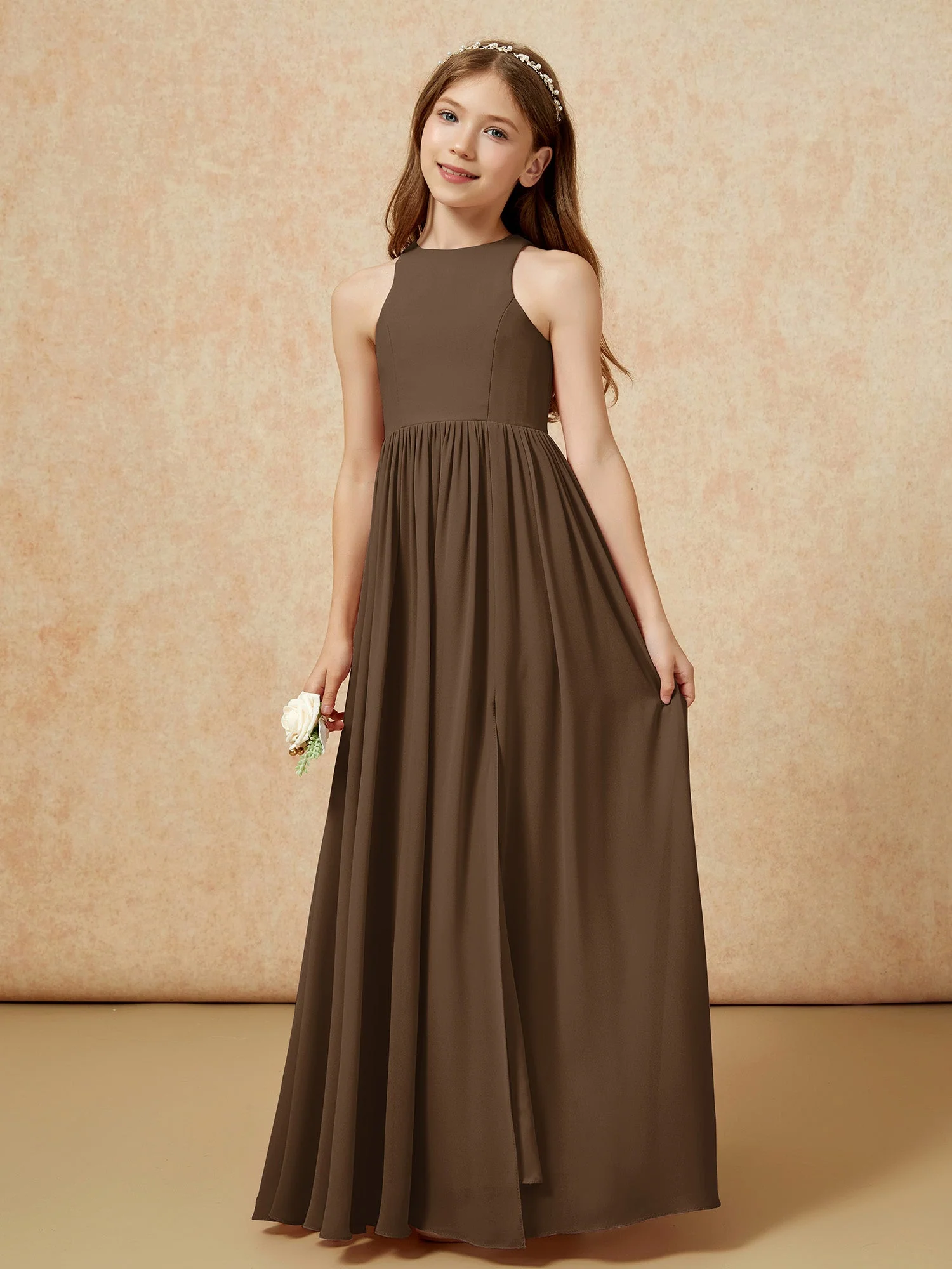 Einfach Ärmellos Chiffon Junge Brautjungfernkleider Braun - Image 6