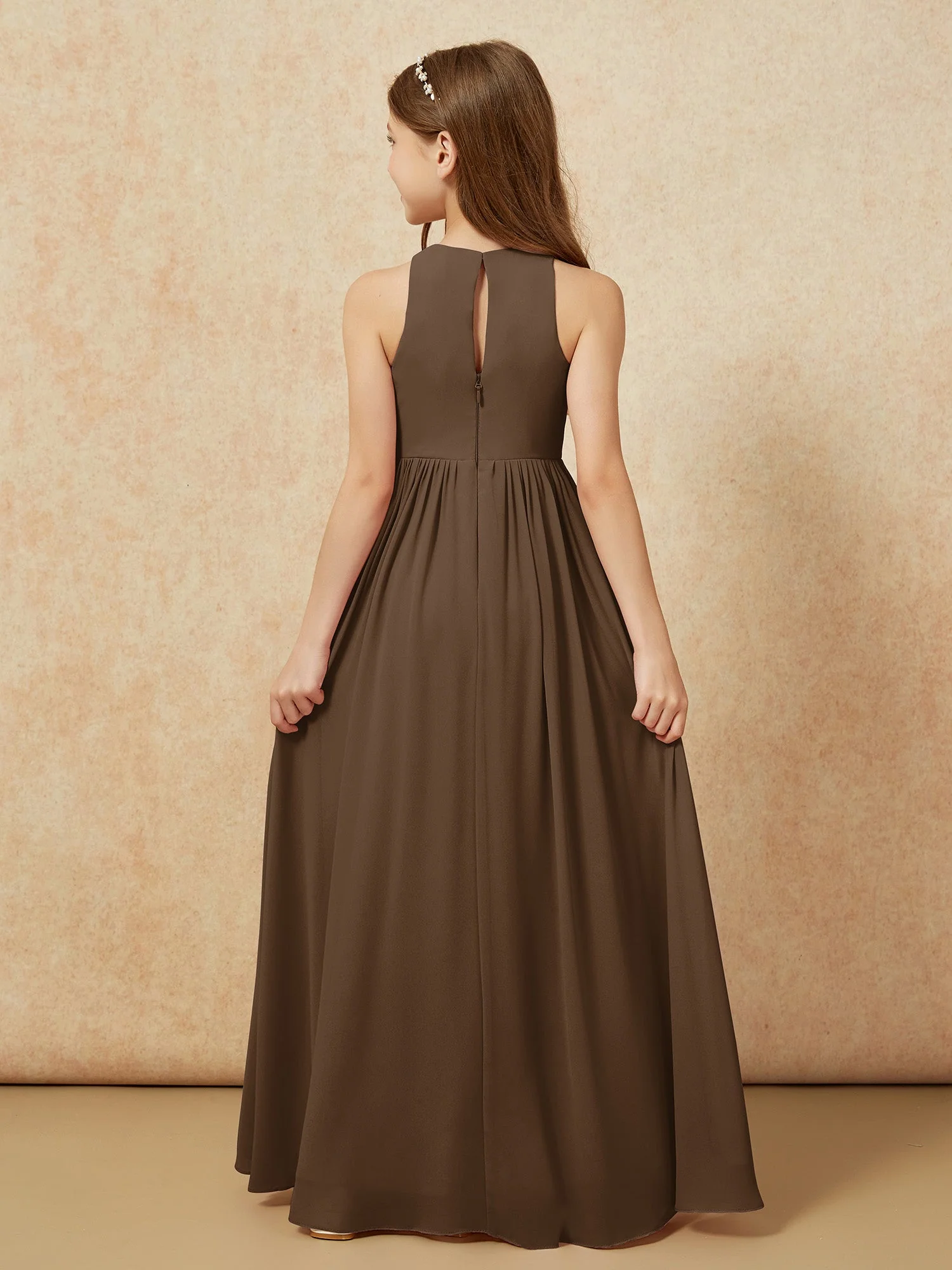 Einfach Ärmellos Chiffon Junge Brautjungfernkleider Braun - Image 7