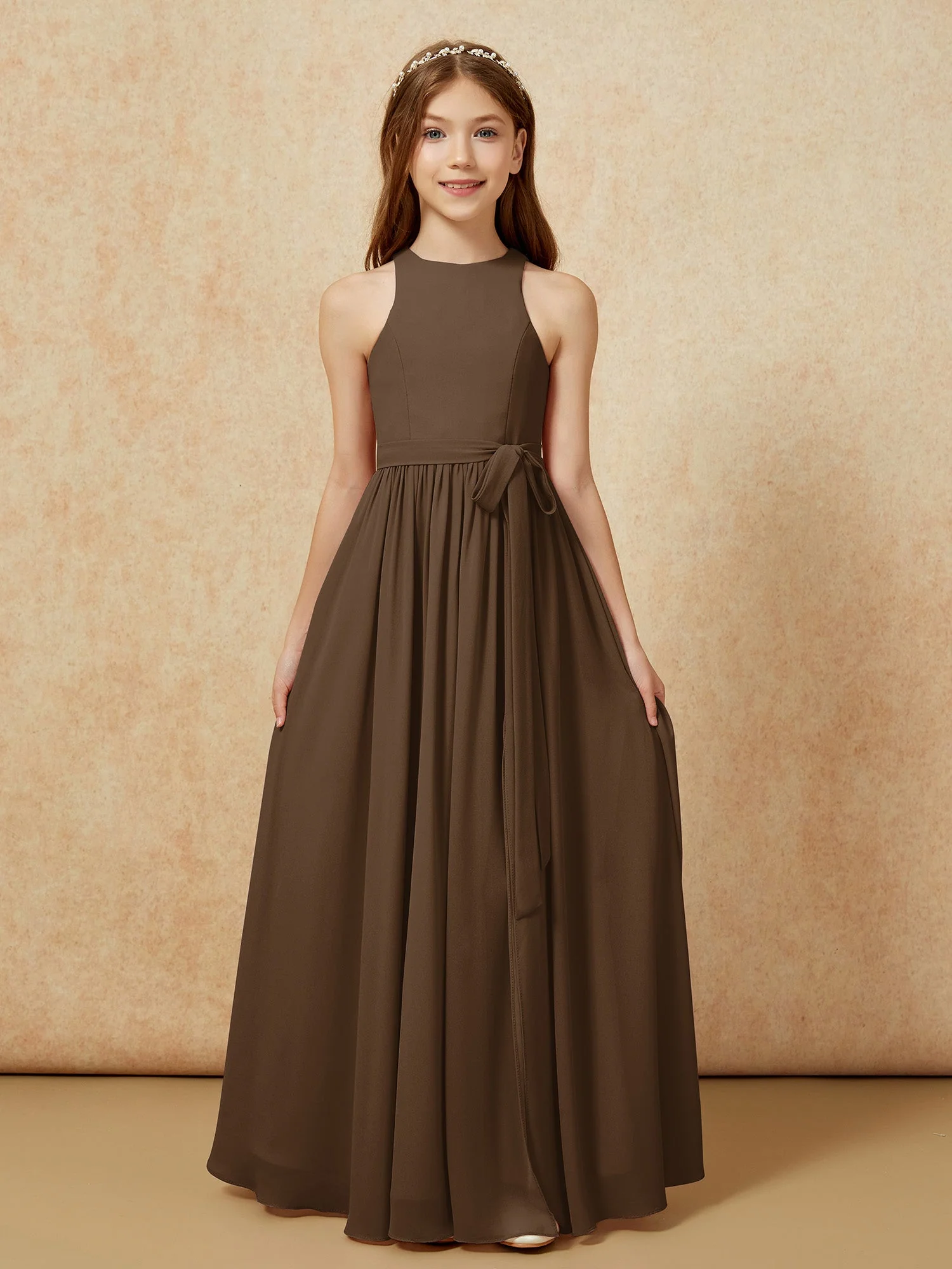 Einfach Ärmellos Chiffon Junge Brautjungfernkleider Braun - Image 8