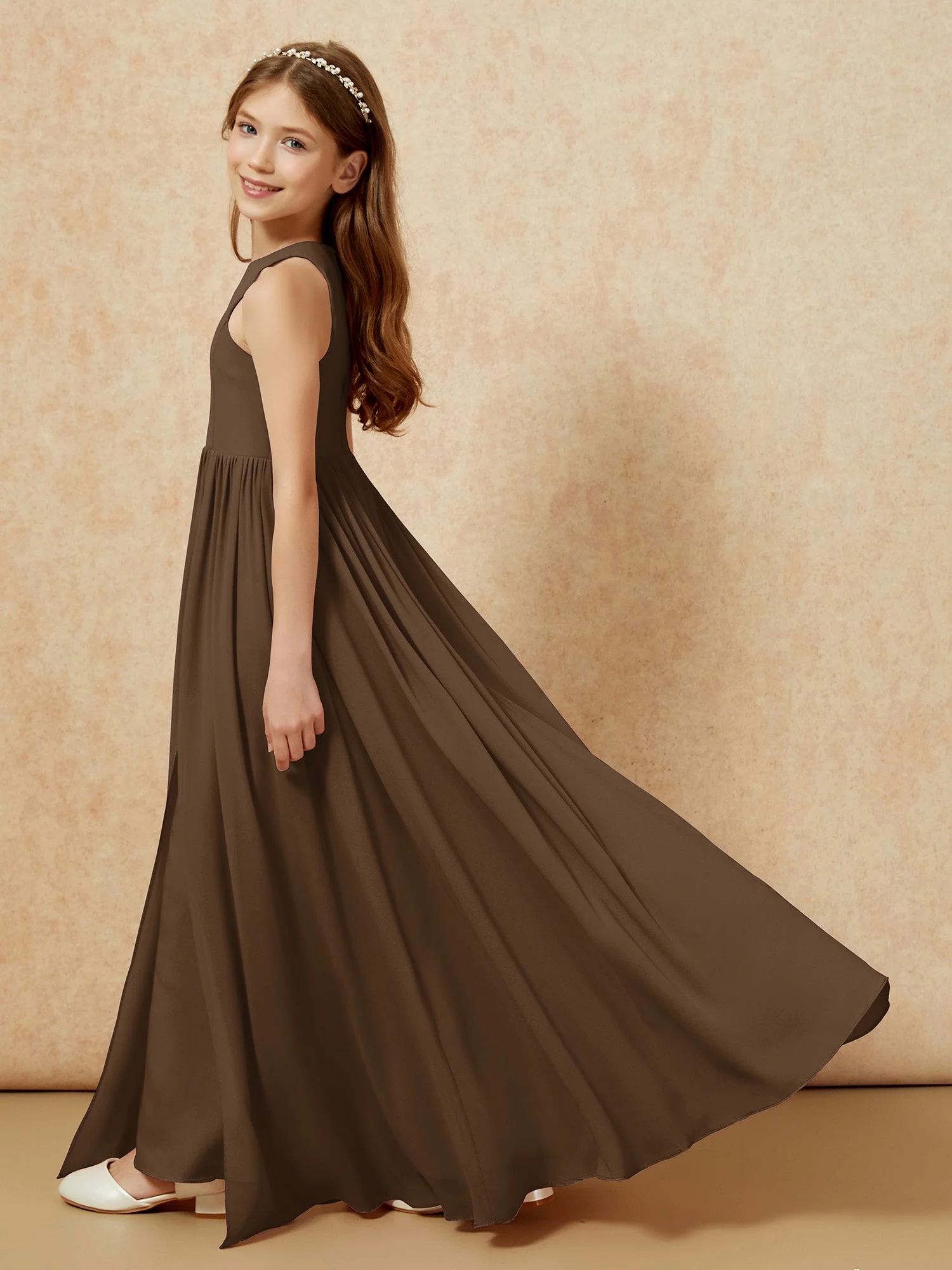 Einfach Ärmellos Chiffon Junge Brautjungfernkleider Braun - Image 9