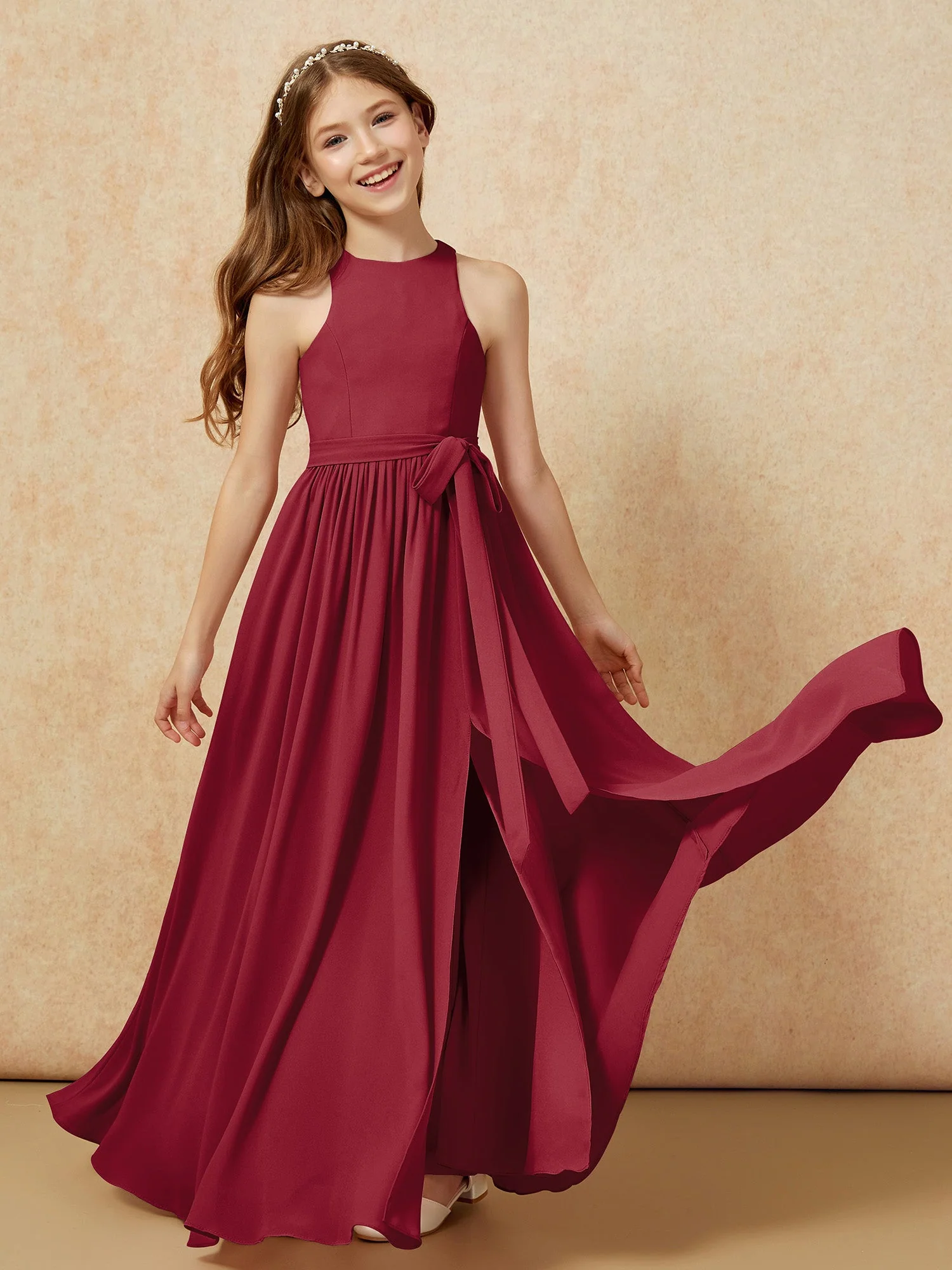Einfach Ärmellos Chiffon Junge Brautjungfernkleider Burgunderrot - Image 10