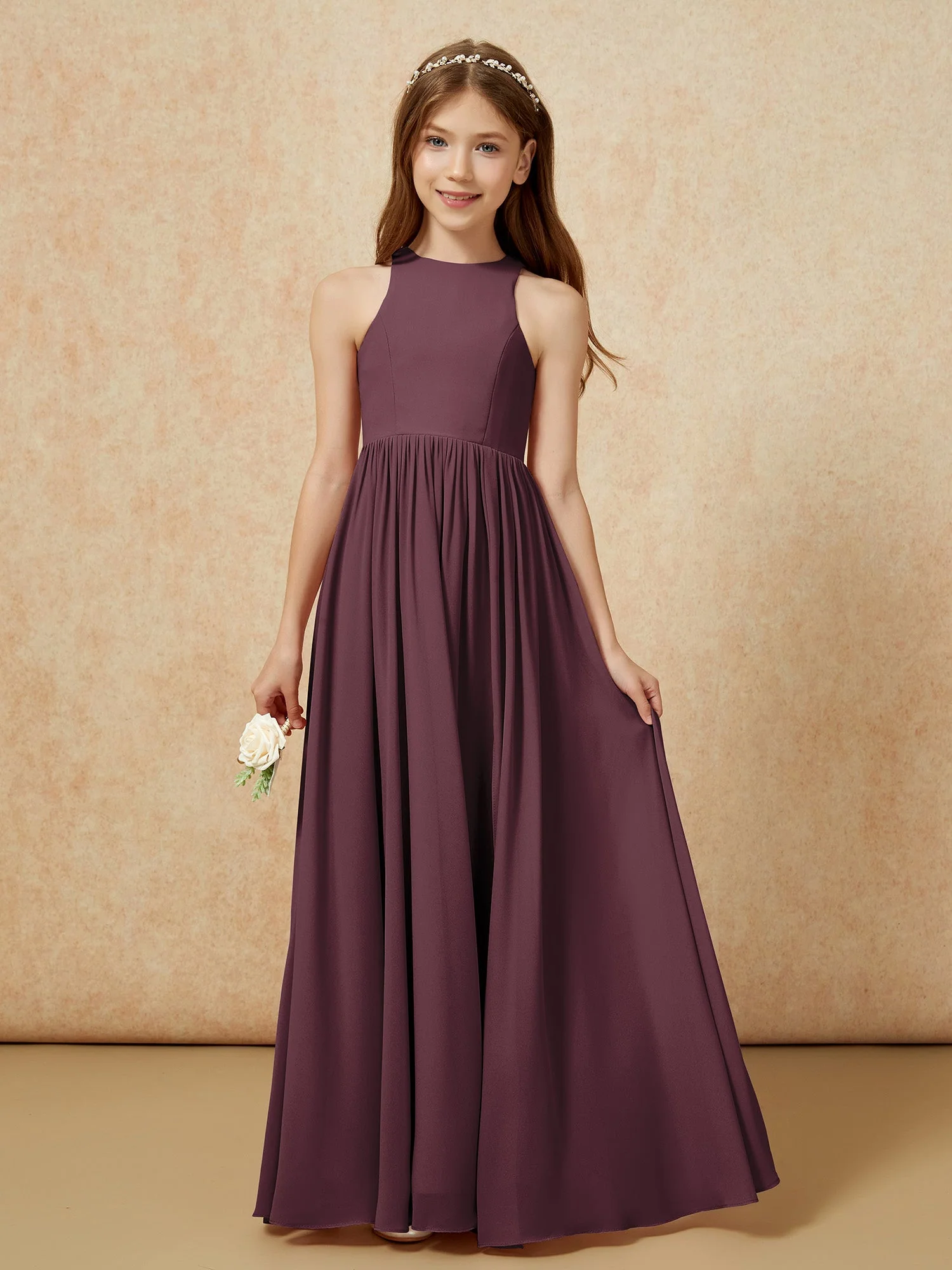 Einfach Ärmellos Chiffon Junge Brautjungfernkleider Cabernet - Image 4