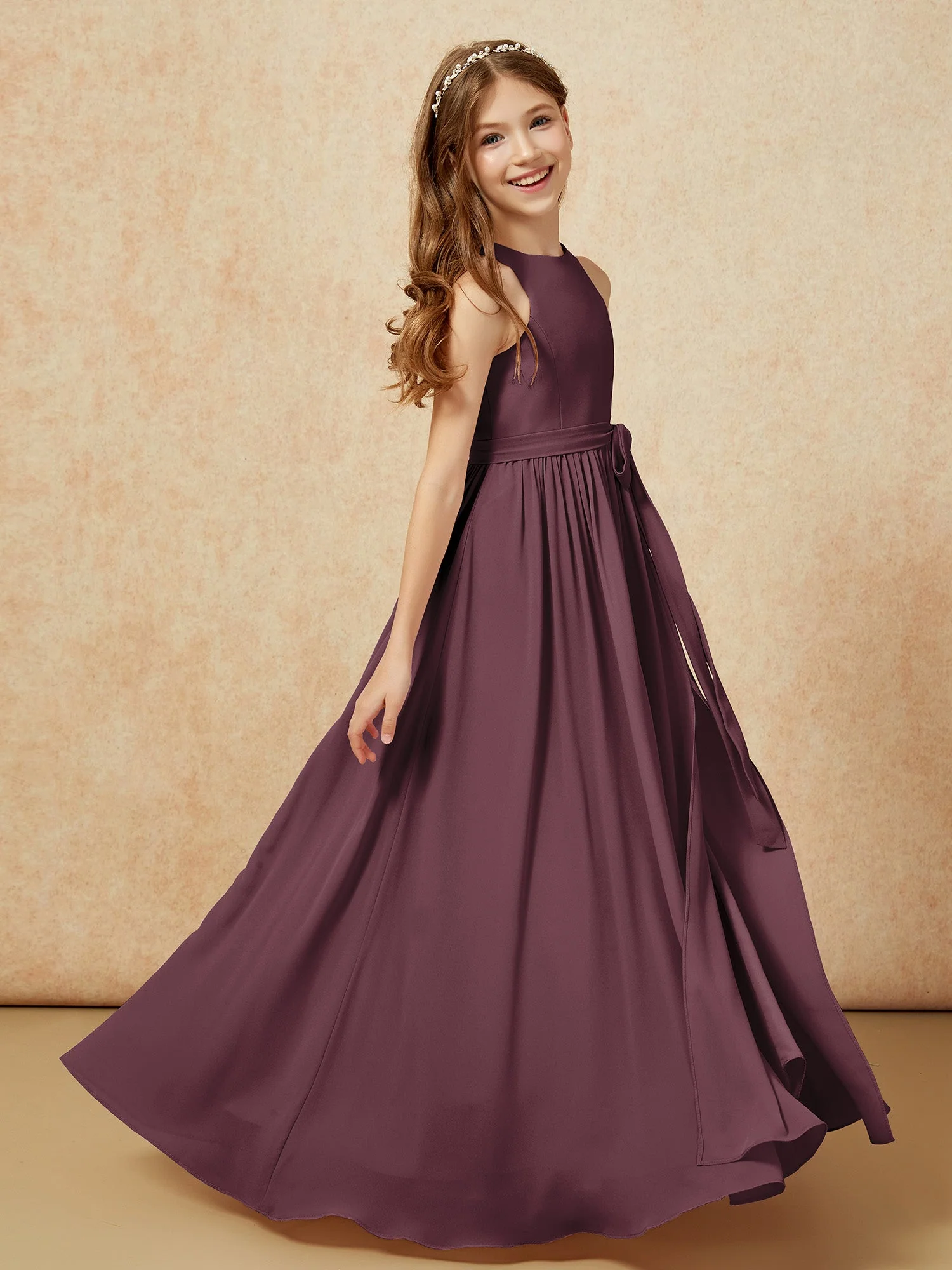 Einfach Ärmellos Chiffon Junge Brautjungfernkleider Cabernet - Image 5