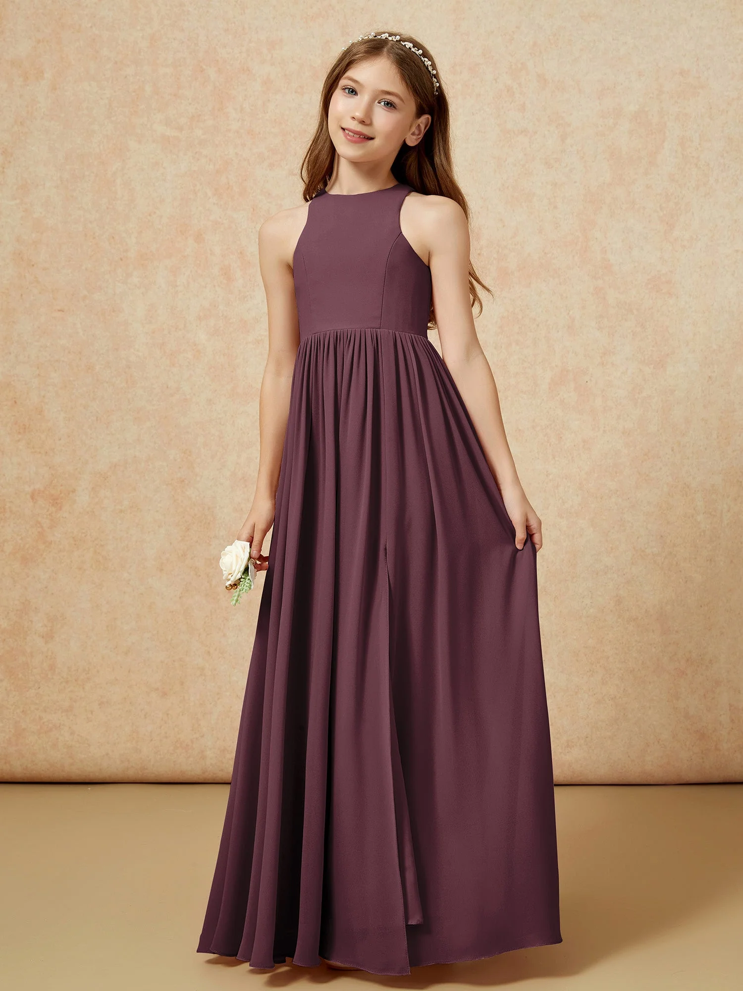 Einfach Ärmellos Chiffon Junge Brautjungfernkleider Cabernet - Image 6