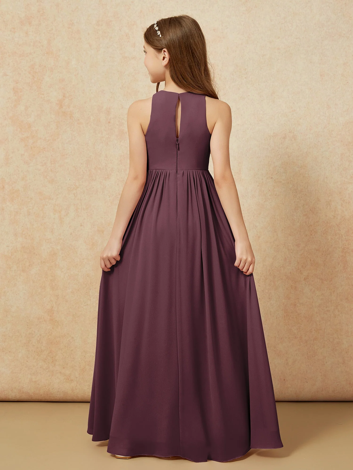 Einfach Ärmellos Chiffon Junge Brautjungfernkleider Cabernet - Image 7