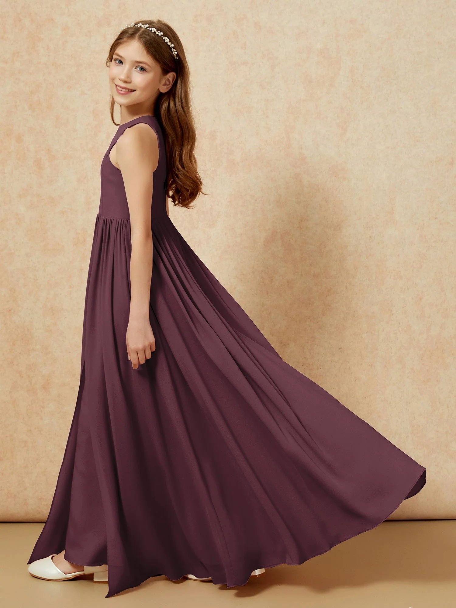 Einfach Ärmellos Chiffon Junge Brautjungfernkleider Cabernet - Image 9