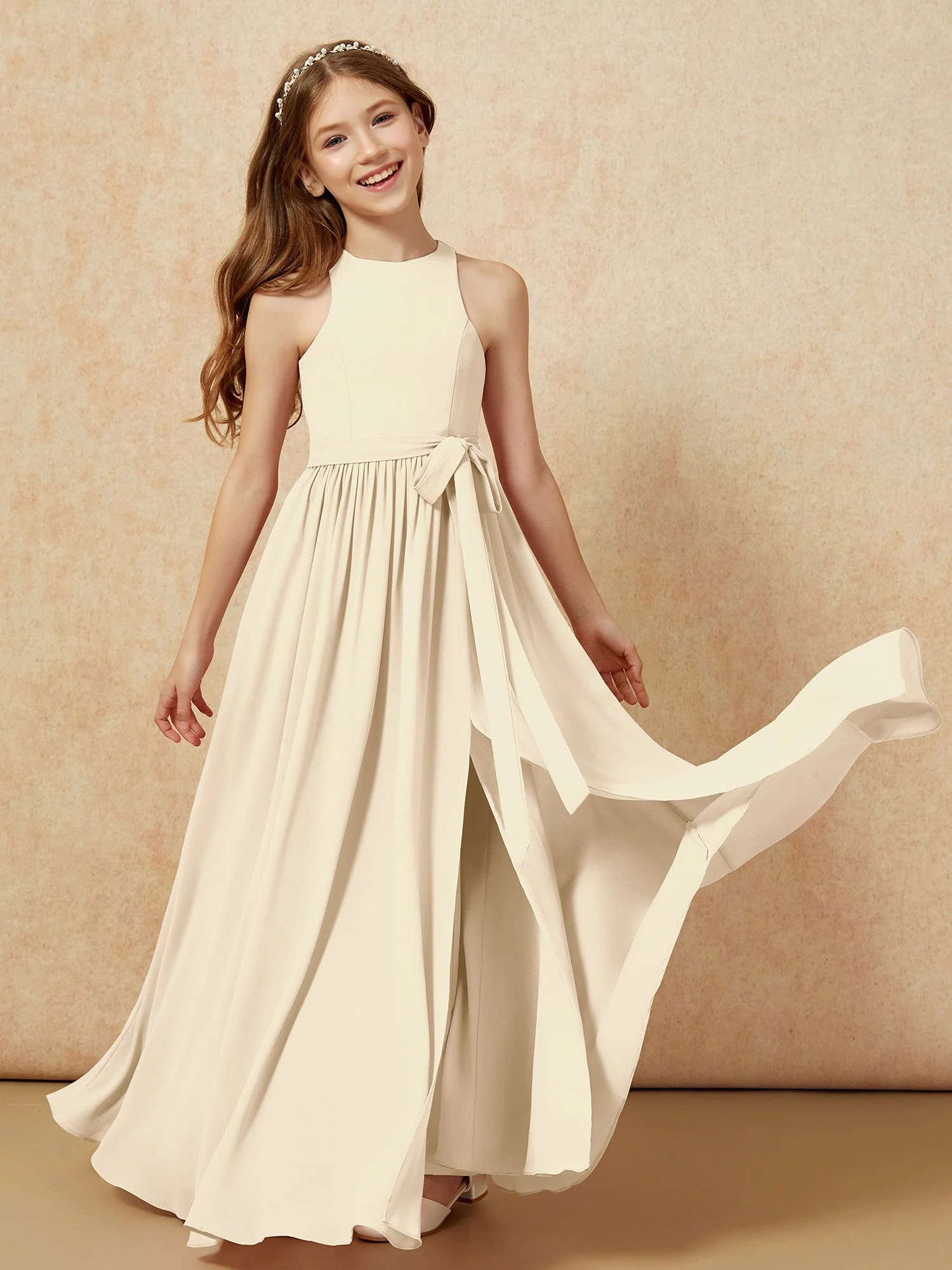Einfach Ärmellos Chiffon Junge Brautjungfernkleider Champagner - Image 10