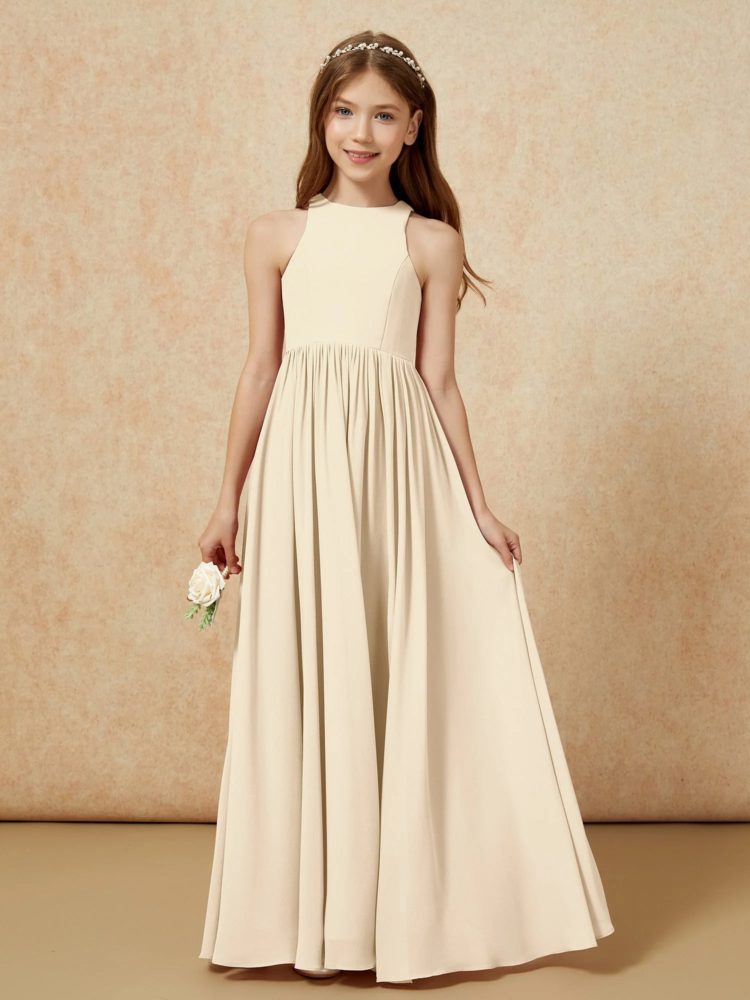 Einfach Ärmellos Chiffon Junge Brautjungfernkleider Champagner - Image 4