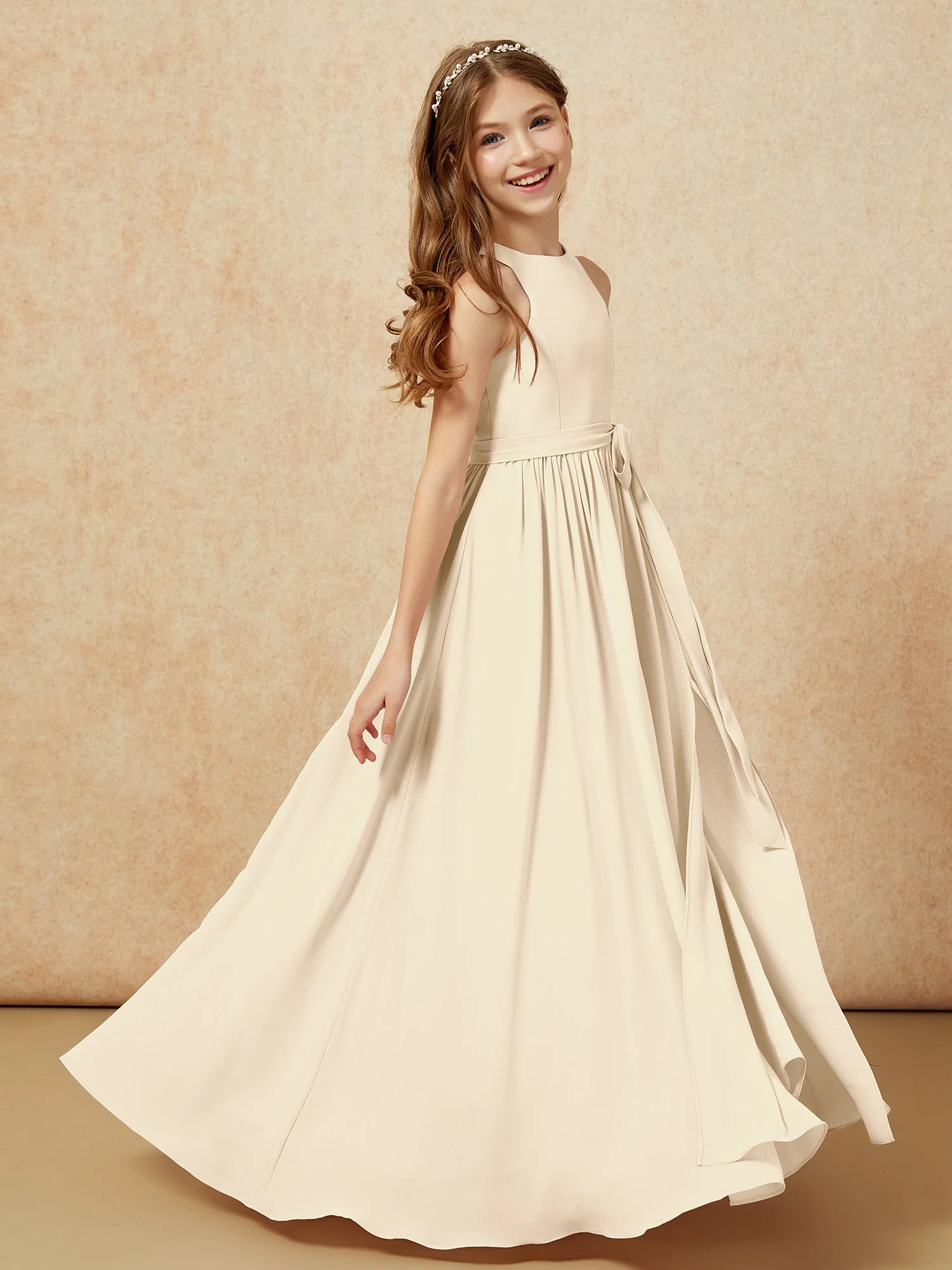 Einfach Ärmellos Chiffon Junge Brautjungfernkleider Champagner - Image 5