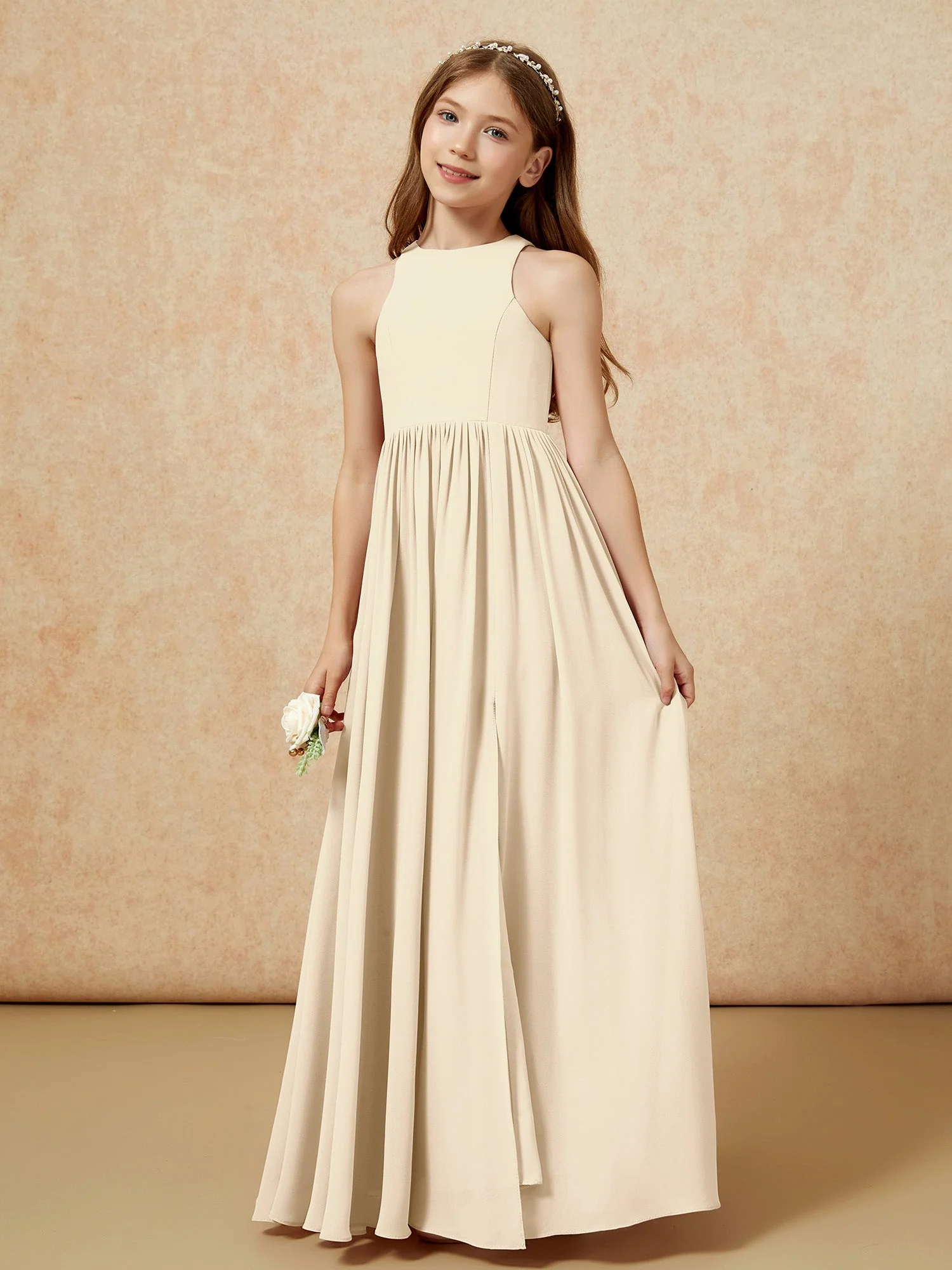 Einfach Ärmellos Chiffon Junge Brautjungfernkleider Champagner - Image 6