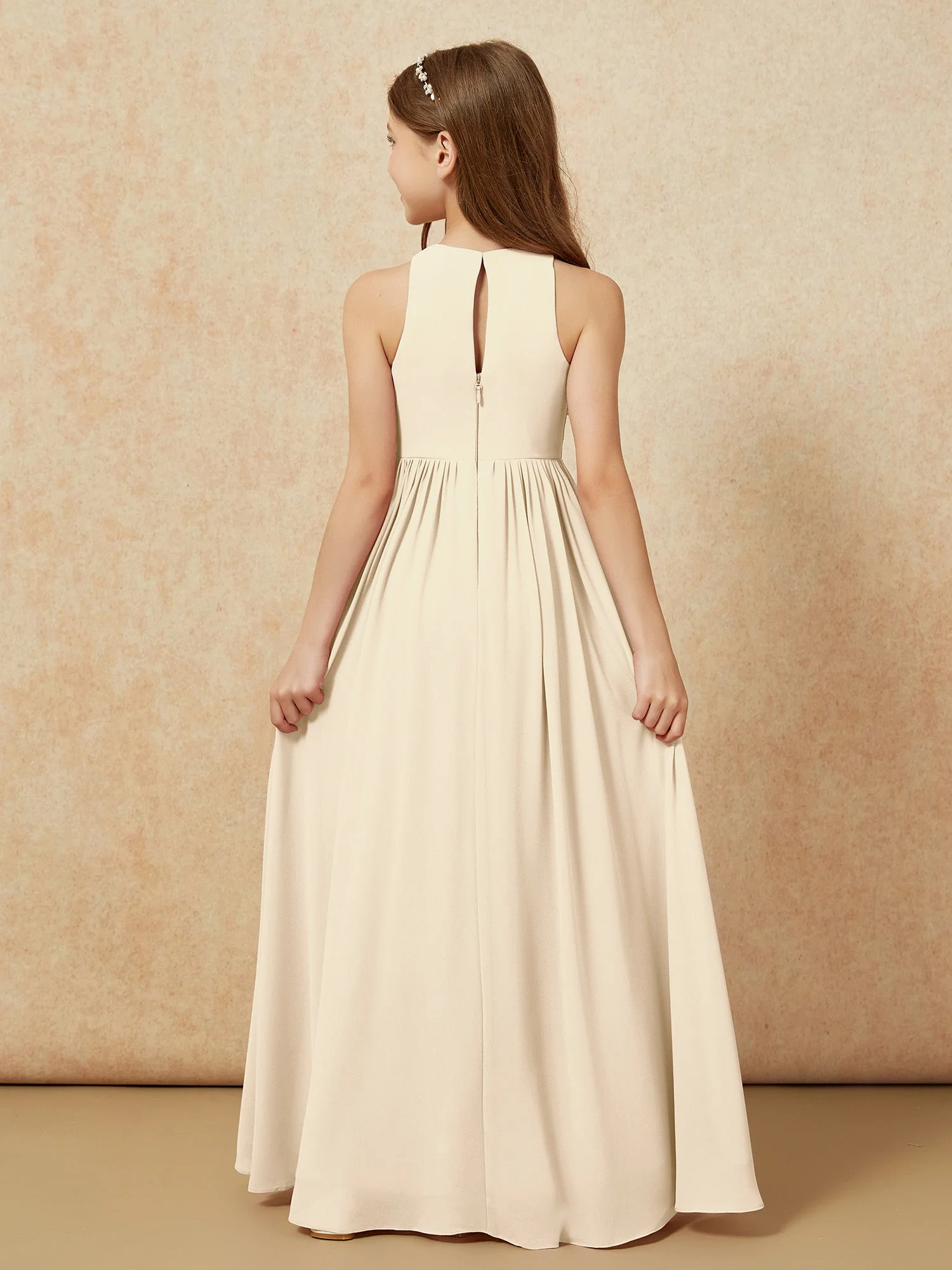 Einfach Ärmellos Chiffon Junge Brautjungfernkleider Champagner - Image 7