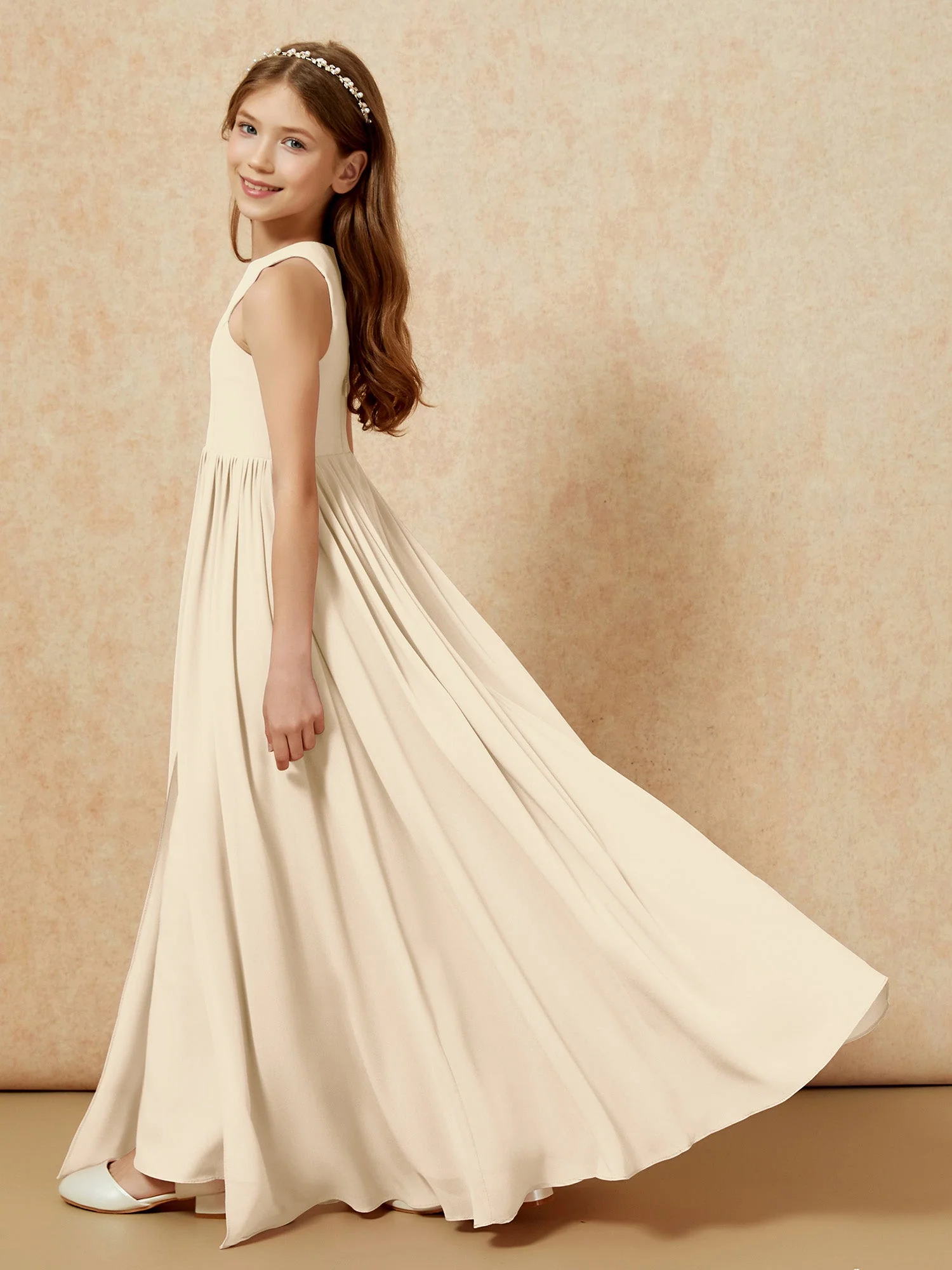 Einfach Ärmellos Chiffon Junge Brautjungfernkleider Champagner - Image 9