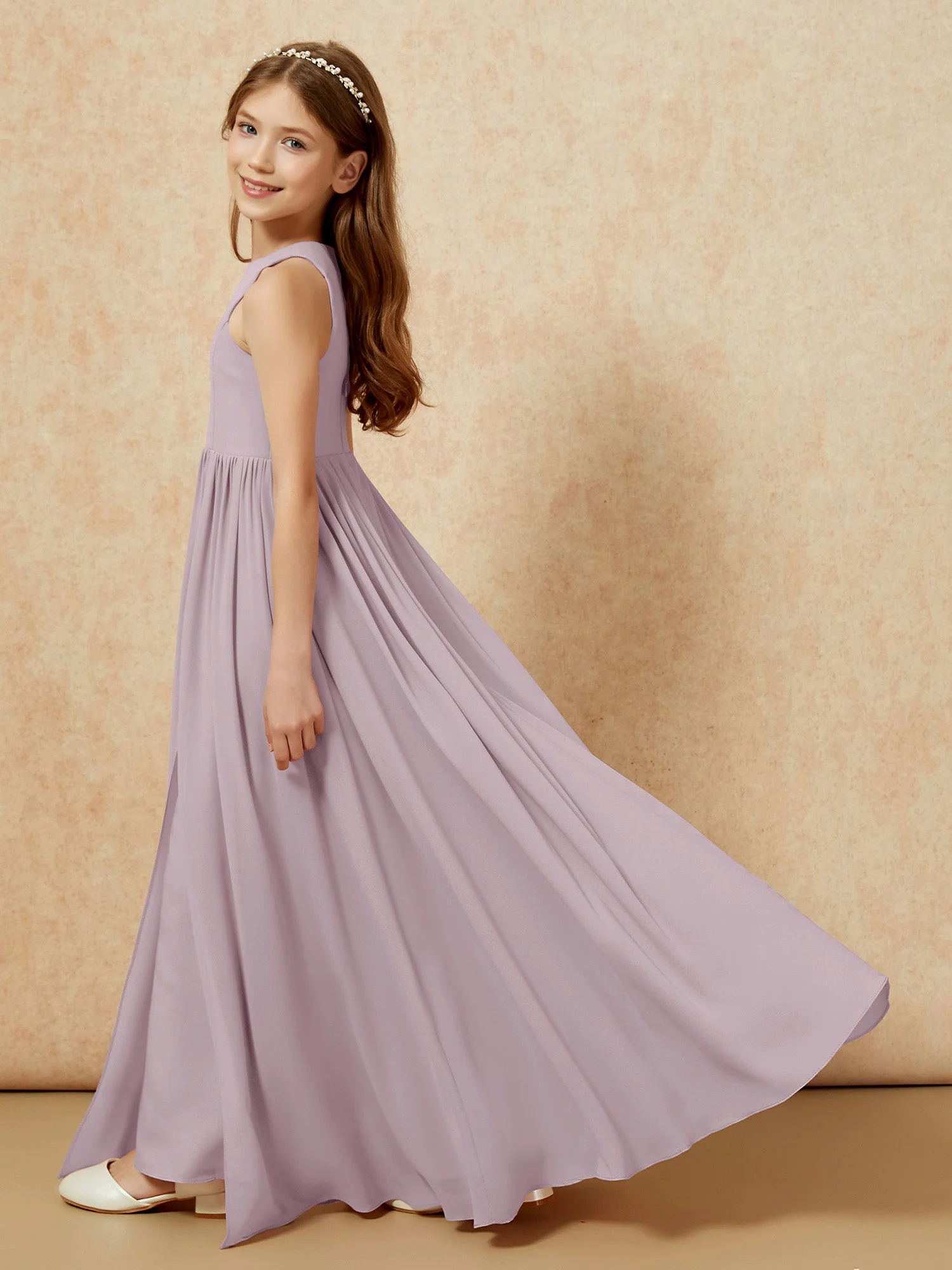 Einfach Ärmellos Chiffon Junge Brautjungfernkleider Dämmerung - Image 9