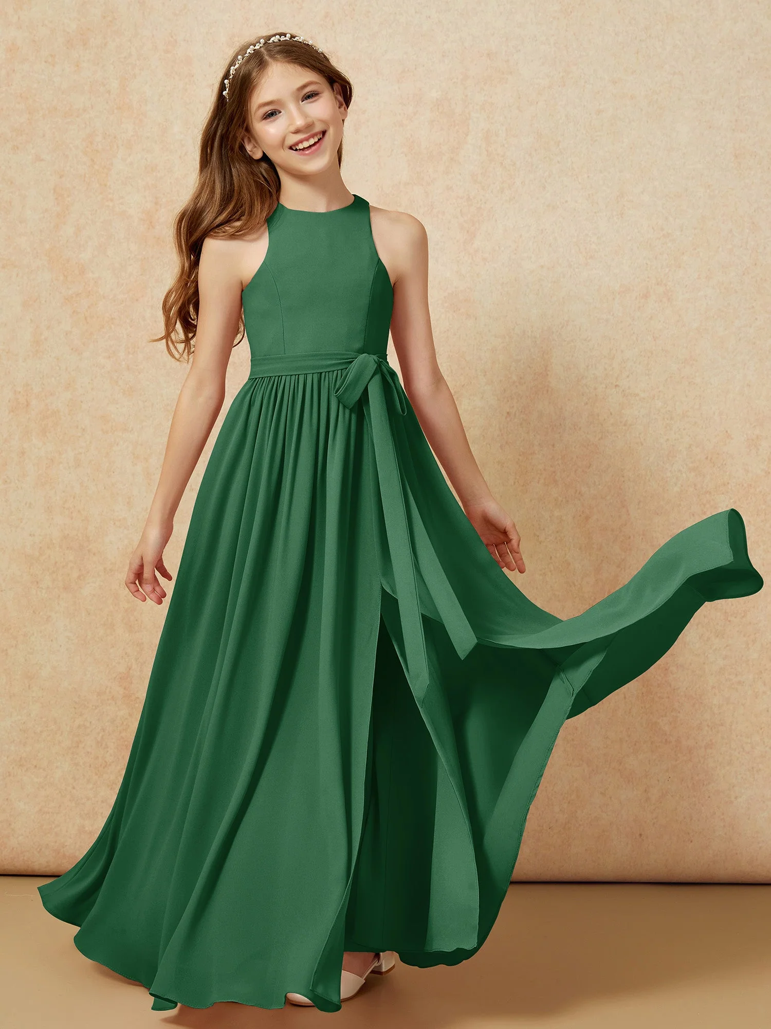 Einfach Ärmellos Chiffon Junge Brautjungfernkleider Dunkelgrün - Image 10