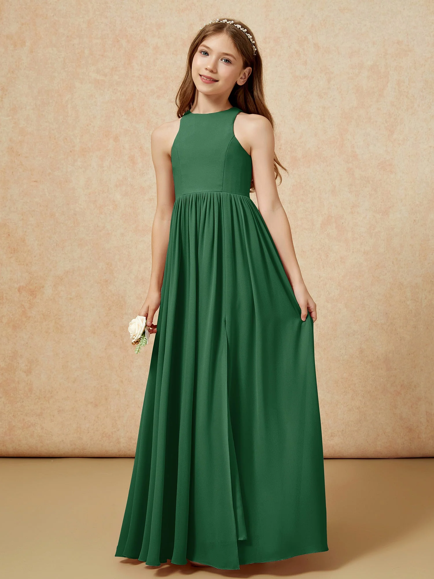 Einfach Ärmellos Chiffon Junge Brautjungfernkleider Dunkelgrün - Image 6