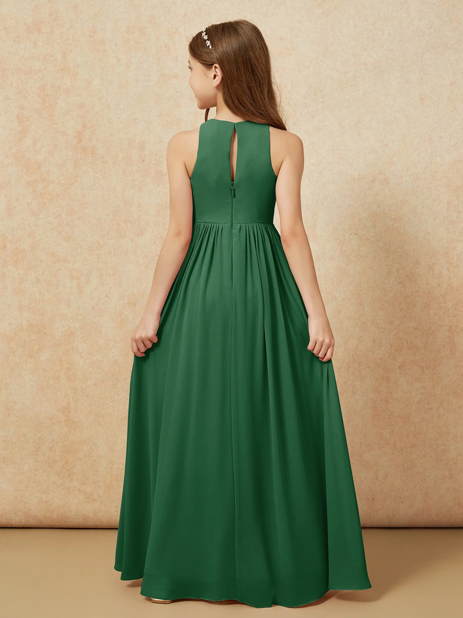 Einfach Ärmellos Chiffon Junge Brautjungfernkleider Dunkelgrün - Image 7