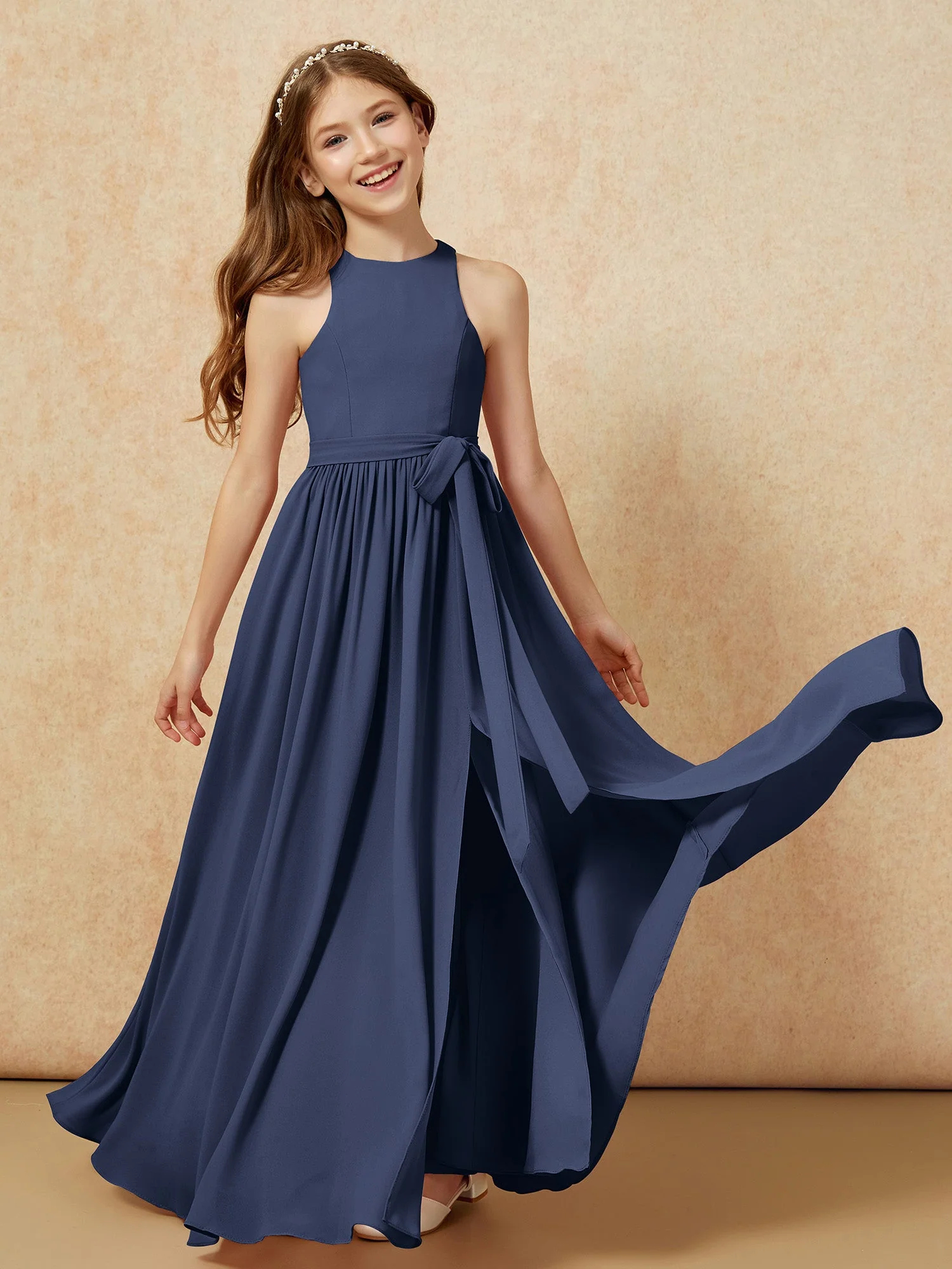 Einfach Ärmellos Chiffon Junge Brautjungfernkleider Dunkelmarine - Image 10