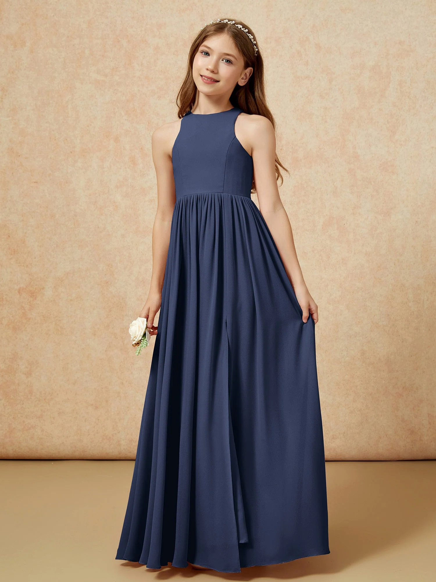 Einfach Ärmellos Chiffon Junge Brautjungfernkleider Dunkelmarine - Image 6
