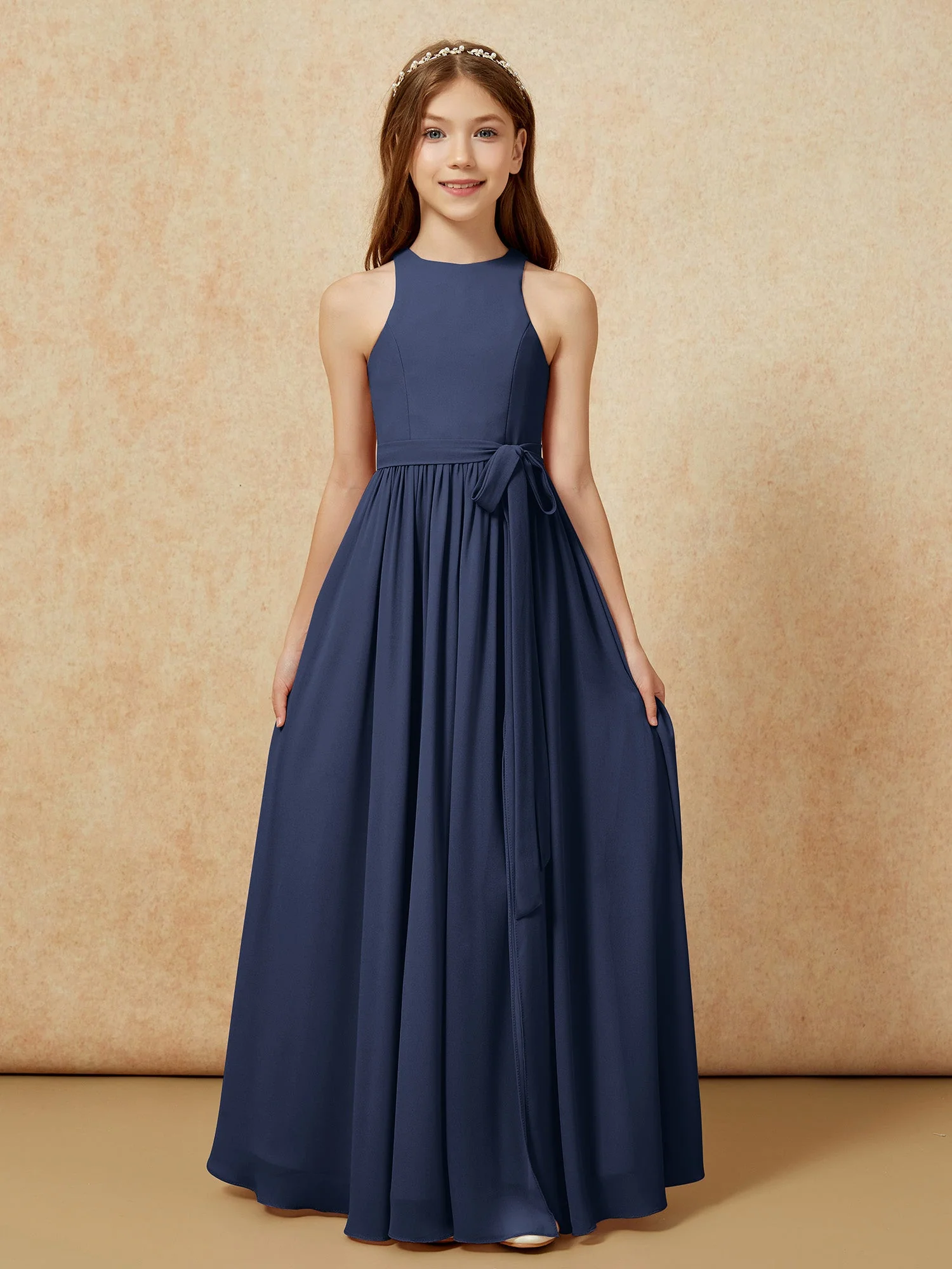 Einfach Ärmellos Chiffon Junge Brautjungfernkleider Dunkelmarine - Image 8