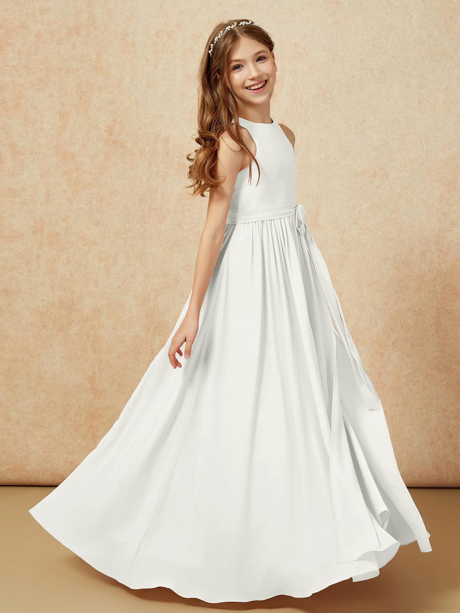 Einfach Ärmellos Chiffon Junge Brautjungfernkleider Elfenbein - Image 5
