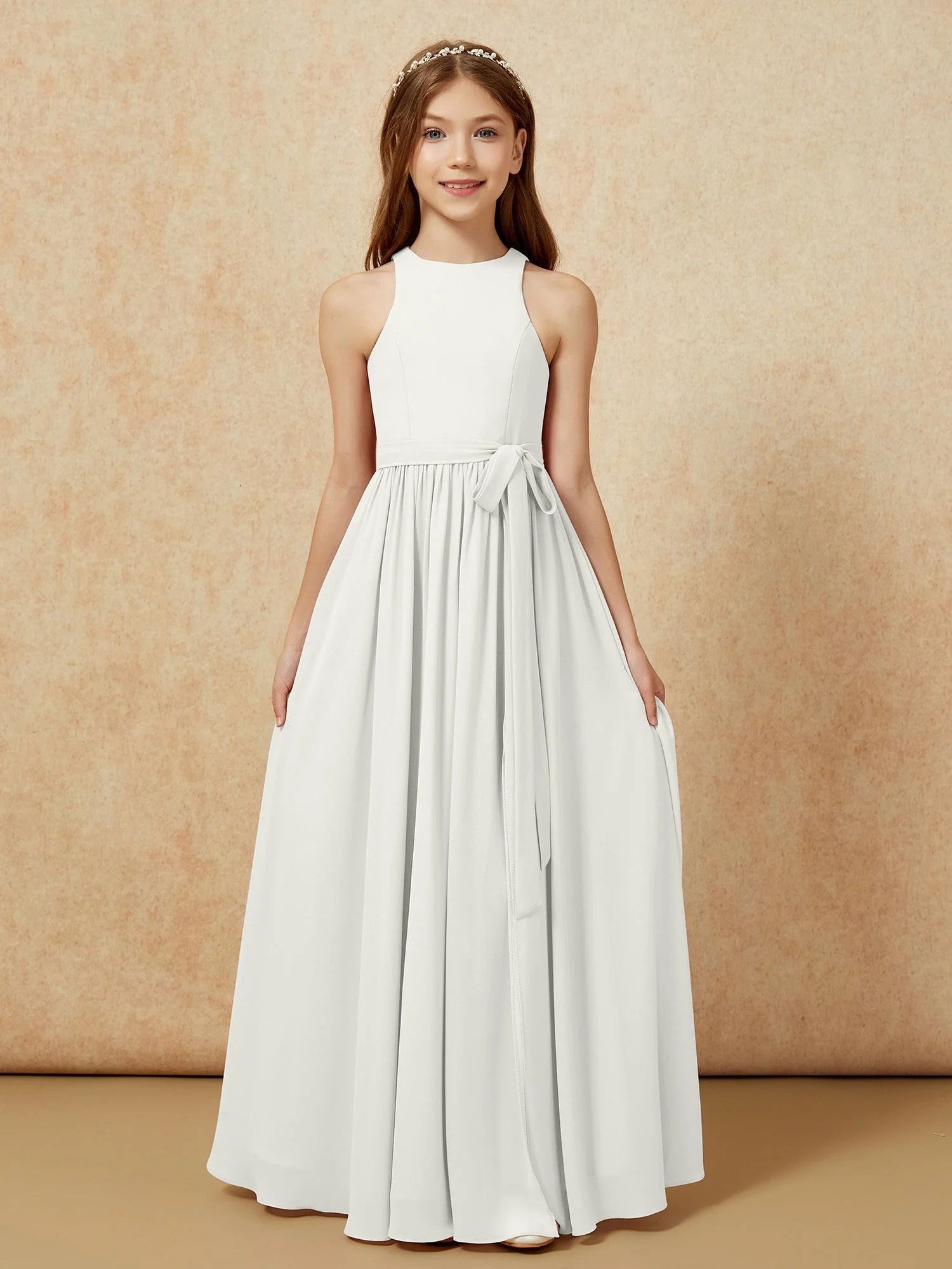 Einfach Ärmellos Chiffon Junge Brautjungfernkleider Elfenbein - Image 8