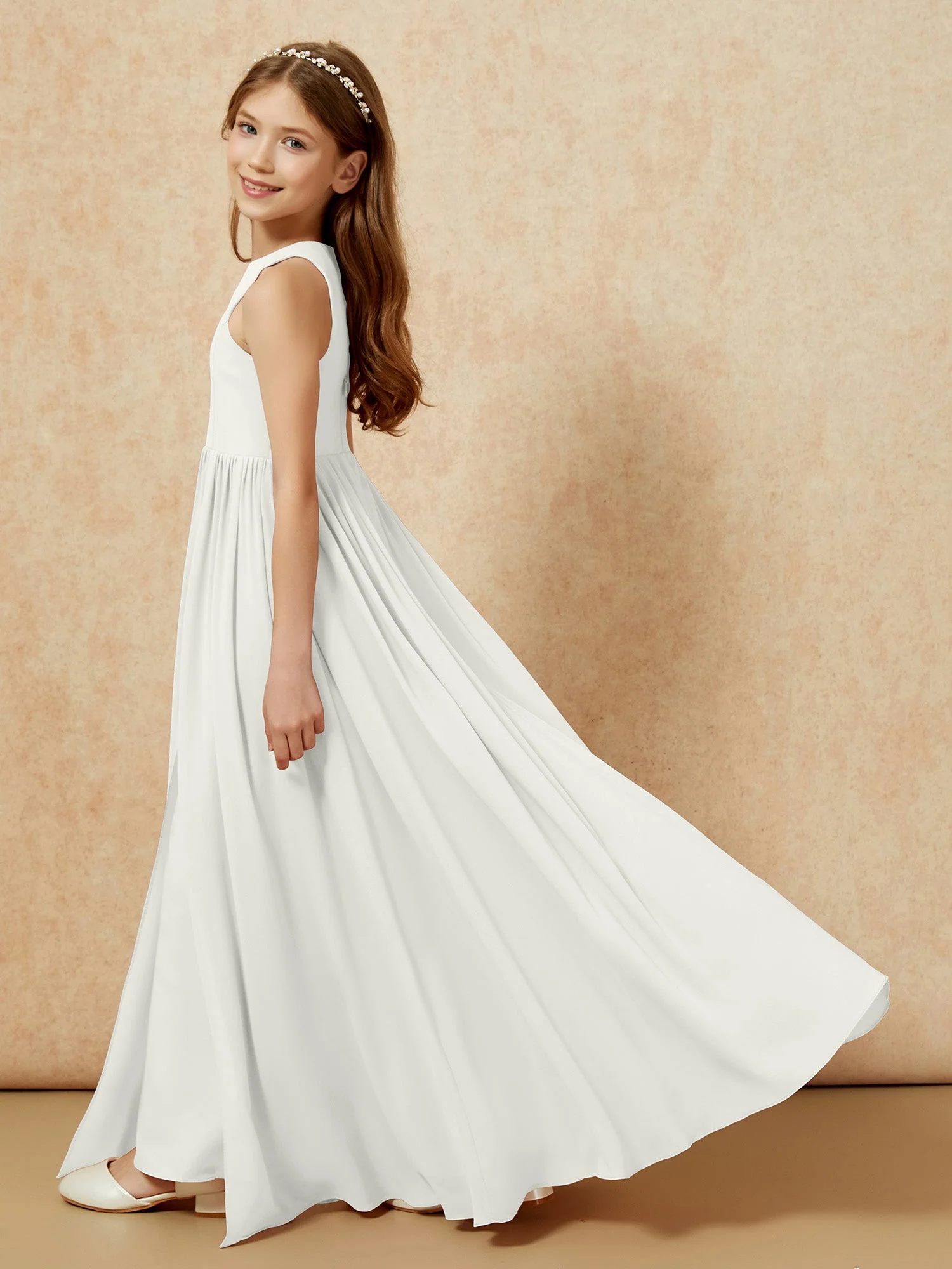 Einfach Ärmellos Chiffon Junge Brautjungfernkleider Elfenbein - Image 9
