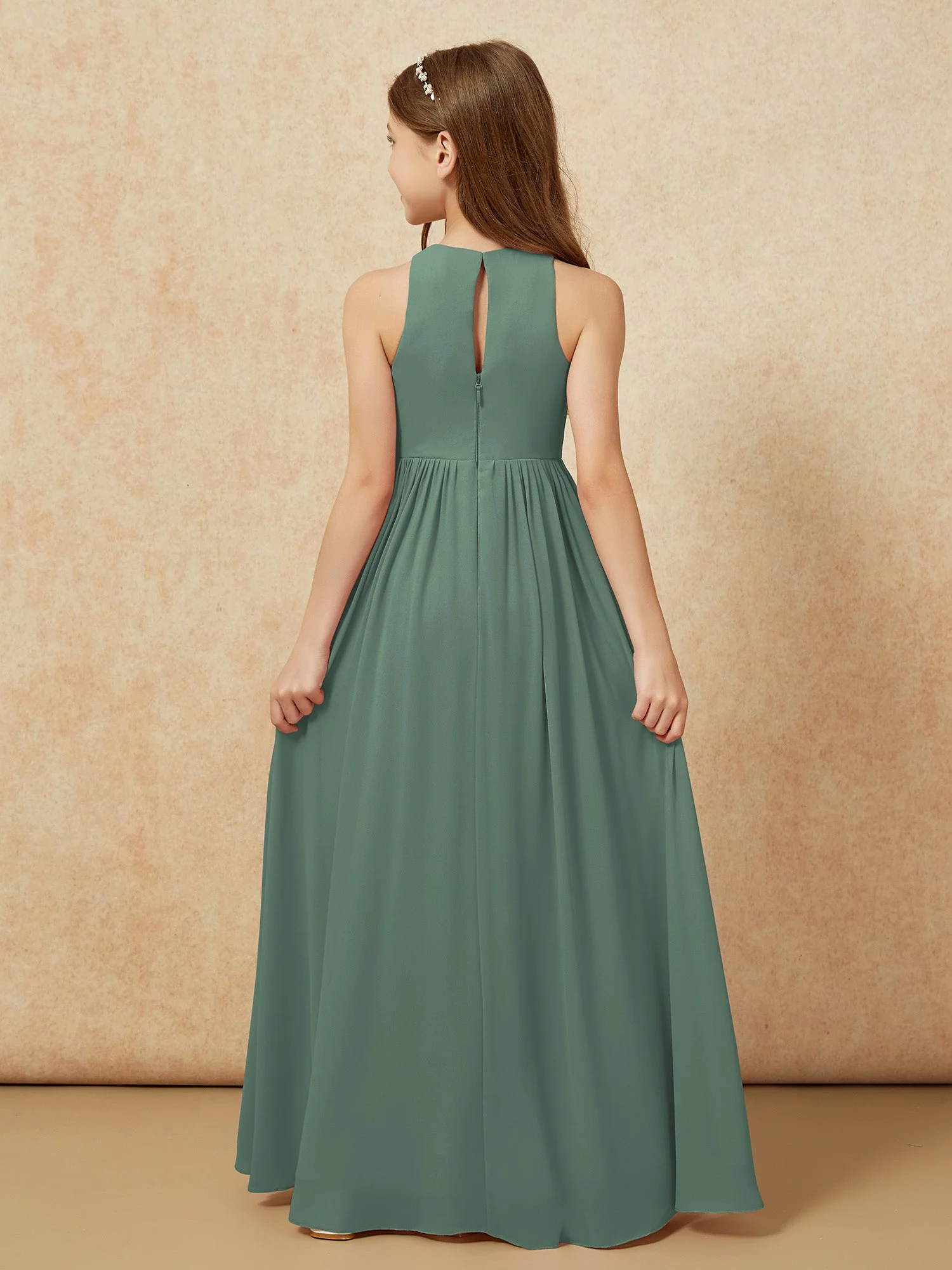 Einfach Ärmellos Chiffon Junge Brautjungfernkleider Eukalyptus - Image 7