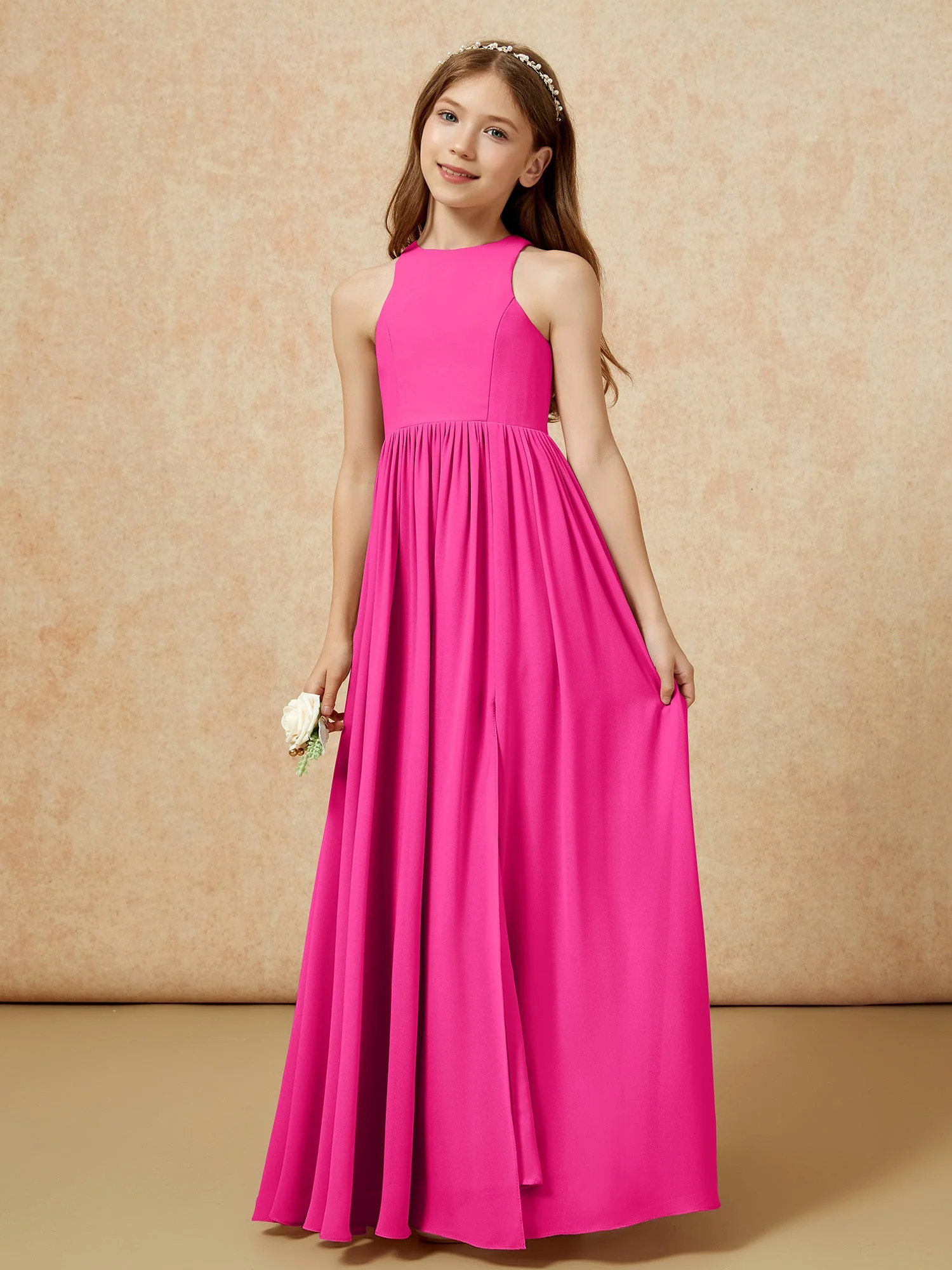 Einfach Ärmellos Chiffon Junge Brautjungfernkleider Fuchsia - Image 6