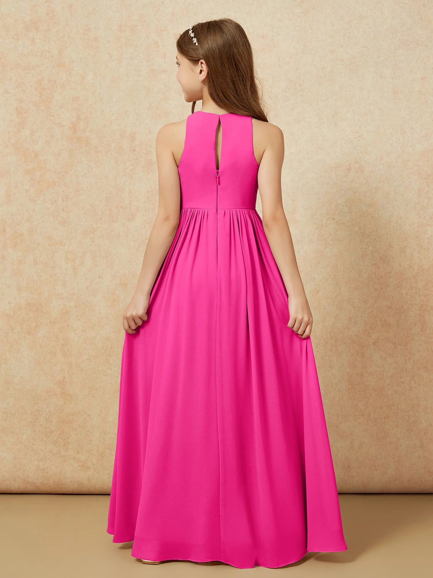 Einfach Ärmellos Chiffon Junge Brautjungfernkleider Fuchsia - Image 7