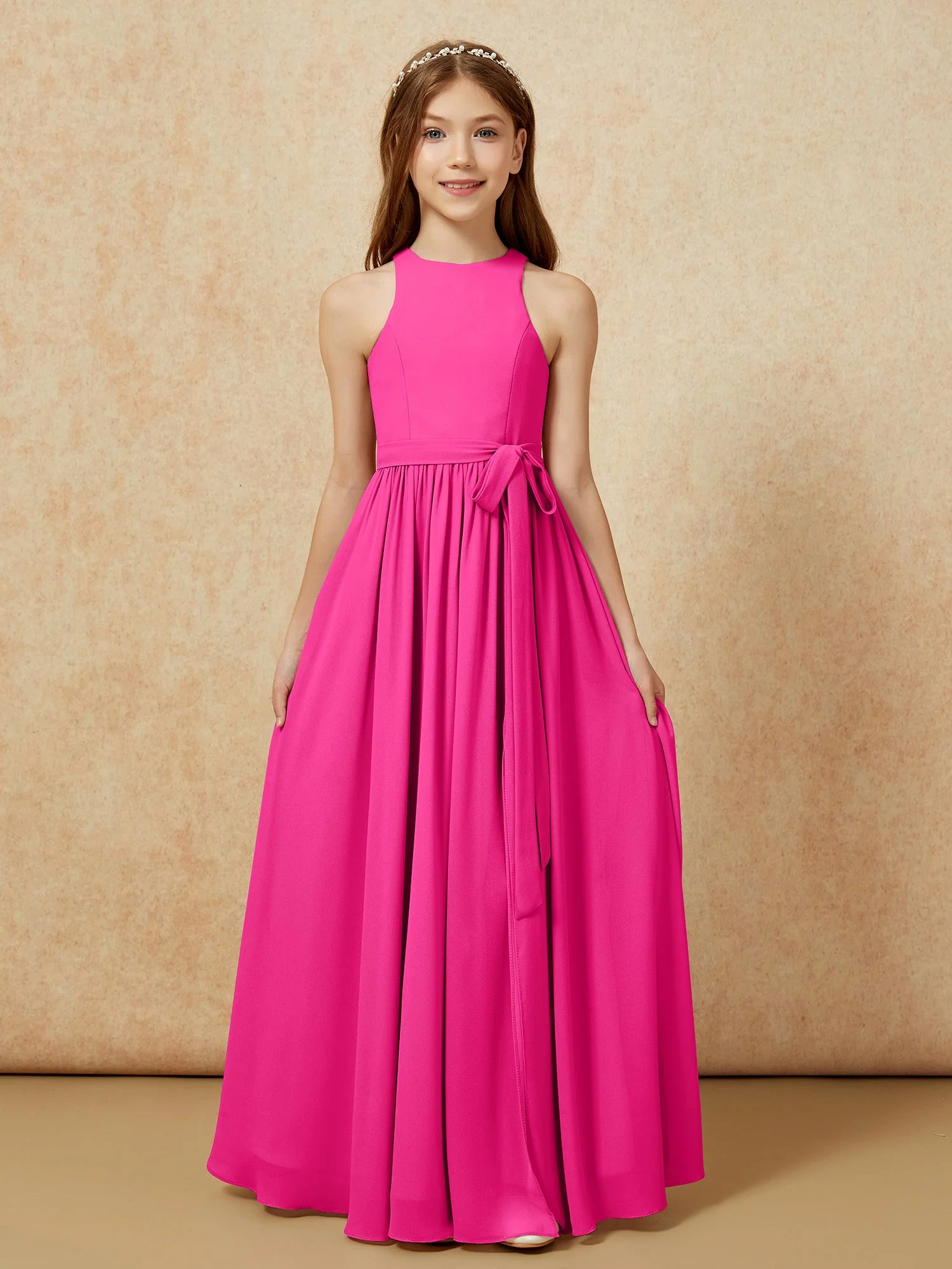 Einfach Ärmellos Chiffon Junge Brautjungfernkleider Fuchsia - Image 8