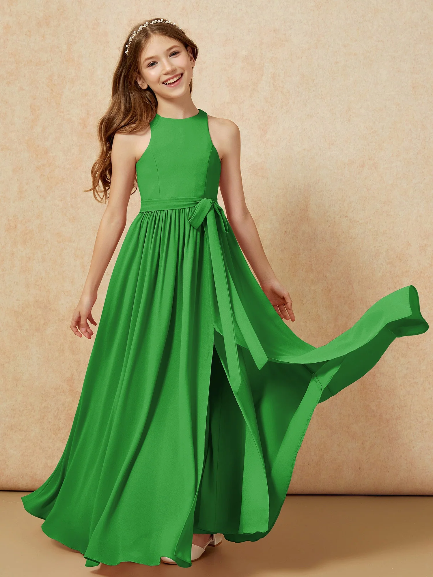 Einfach Ärmellos Chiffon Junge Brautjungfernkleider Grün - Image 10