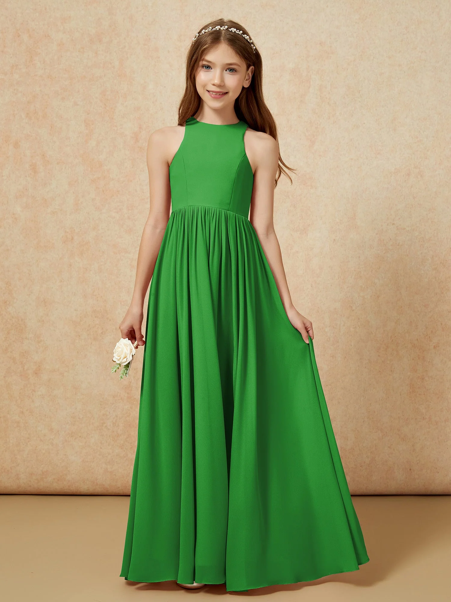 Einfach Ärmellos Chiffon Junge Brautjungfernkleider Grün - Image 4
