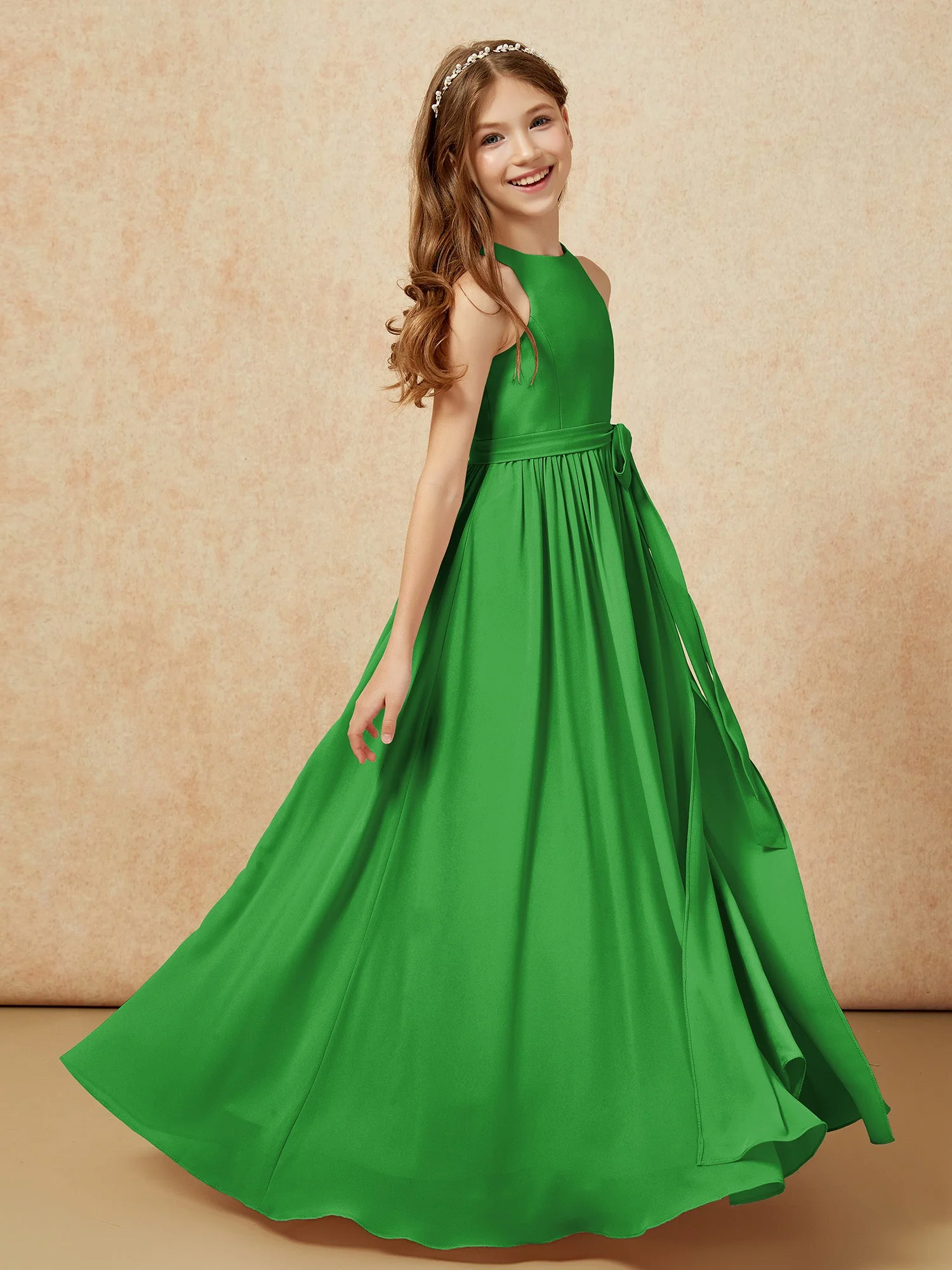 Einfach Ärmellos Chiffon Junge Brautjungfernkleider Grün - Image 5