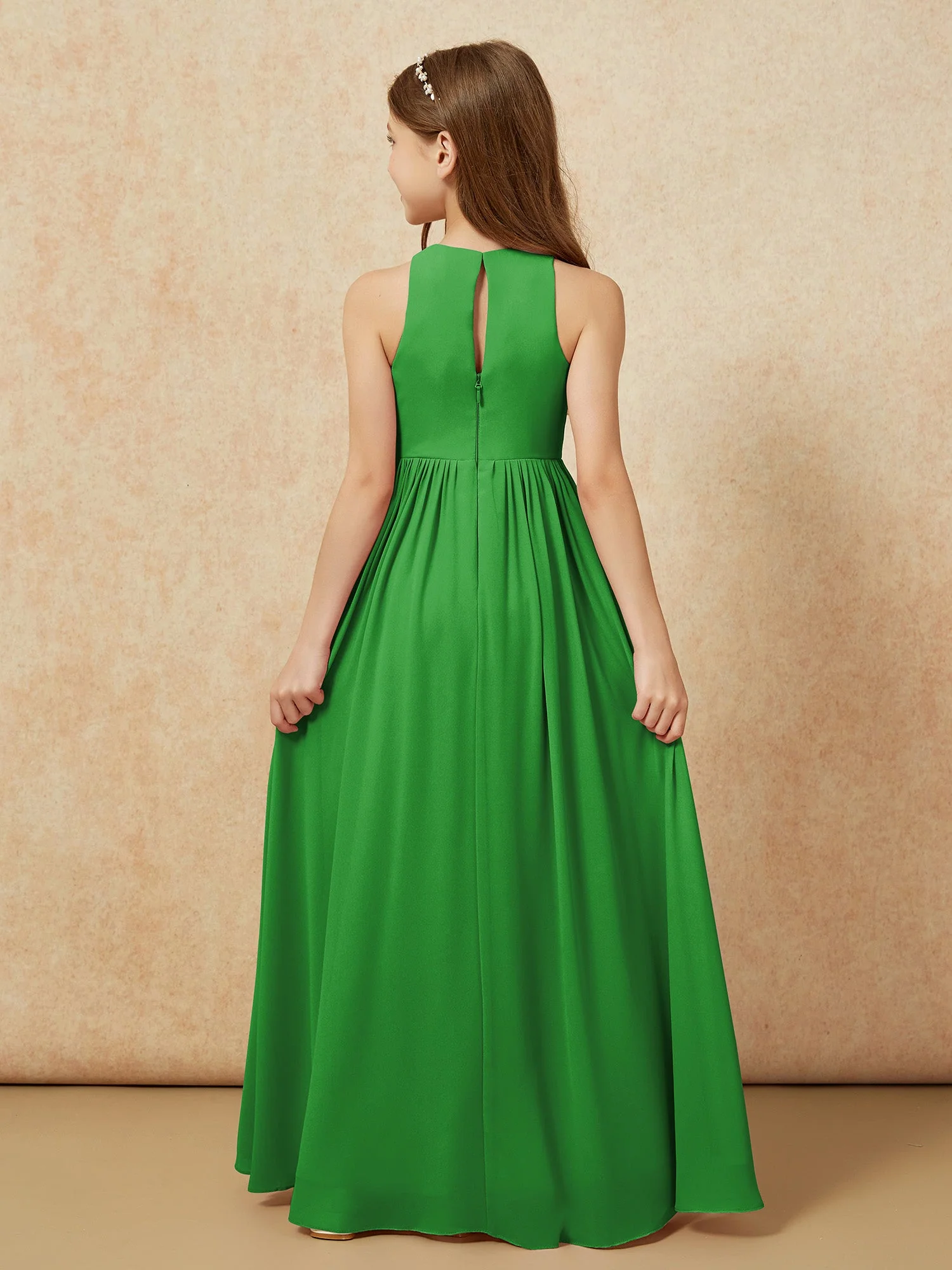Einfach Ärmellos Chiffon Junge Brautjungfernkleider Grün - Image 7