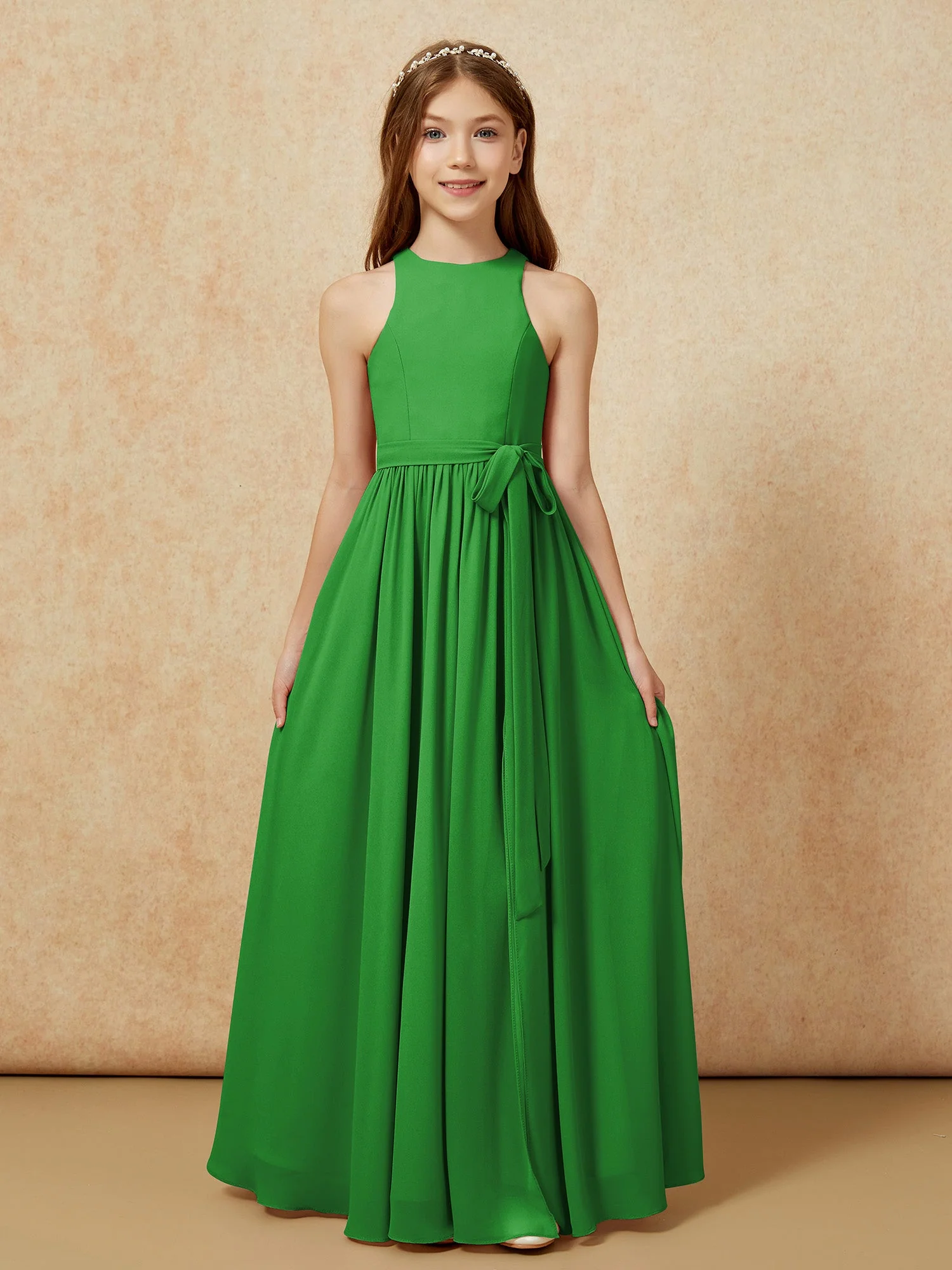 Einfach Ärmellos Chiffon Junge Brautjungfernkleider Grün - Image 8