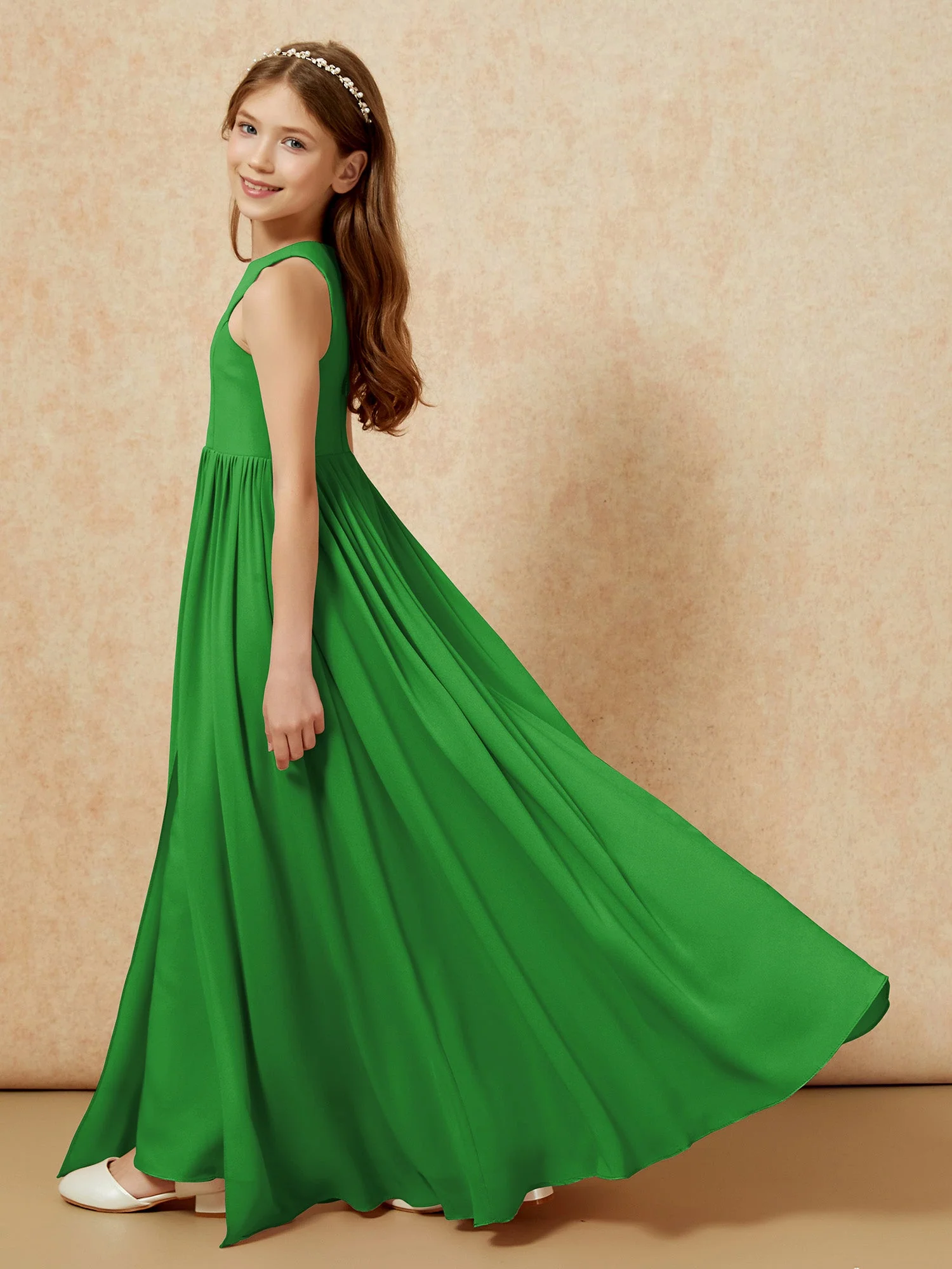 Einfach Ärmellos Chiffon Junge Brautjungfernkleider Grün - Image 9