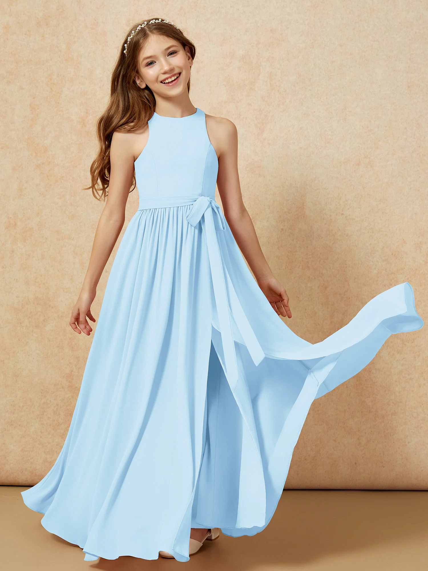 Einfach Ärmellos Chiffon Junge Brautjungfernkleider Himmelblau - Image 10