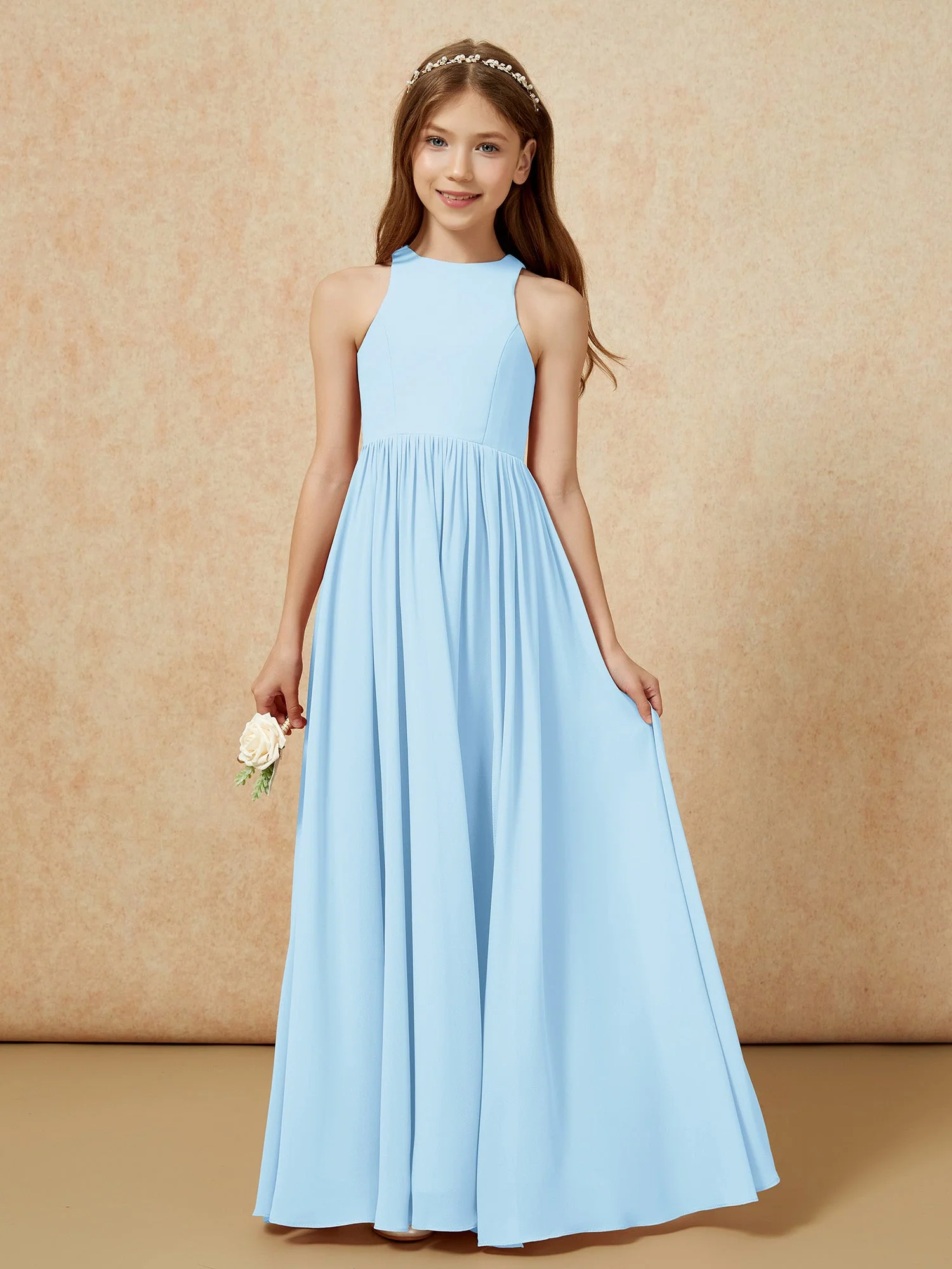 Einfach Ärmellos Chiffon Junge Brautjungfernkleider Himmelblau - Image 4