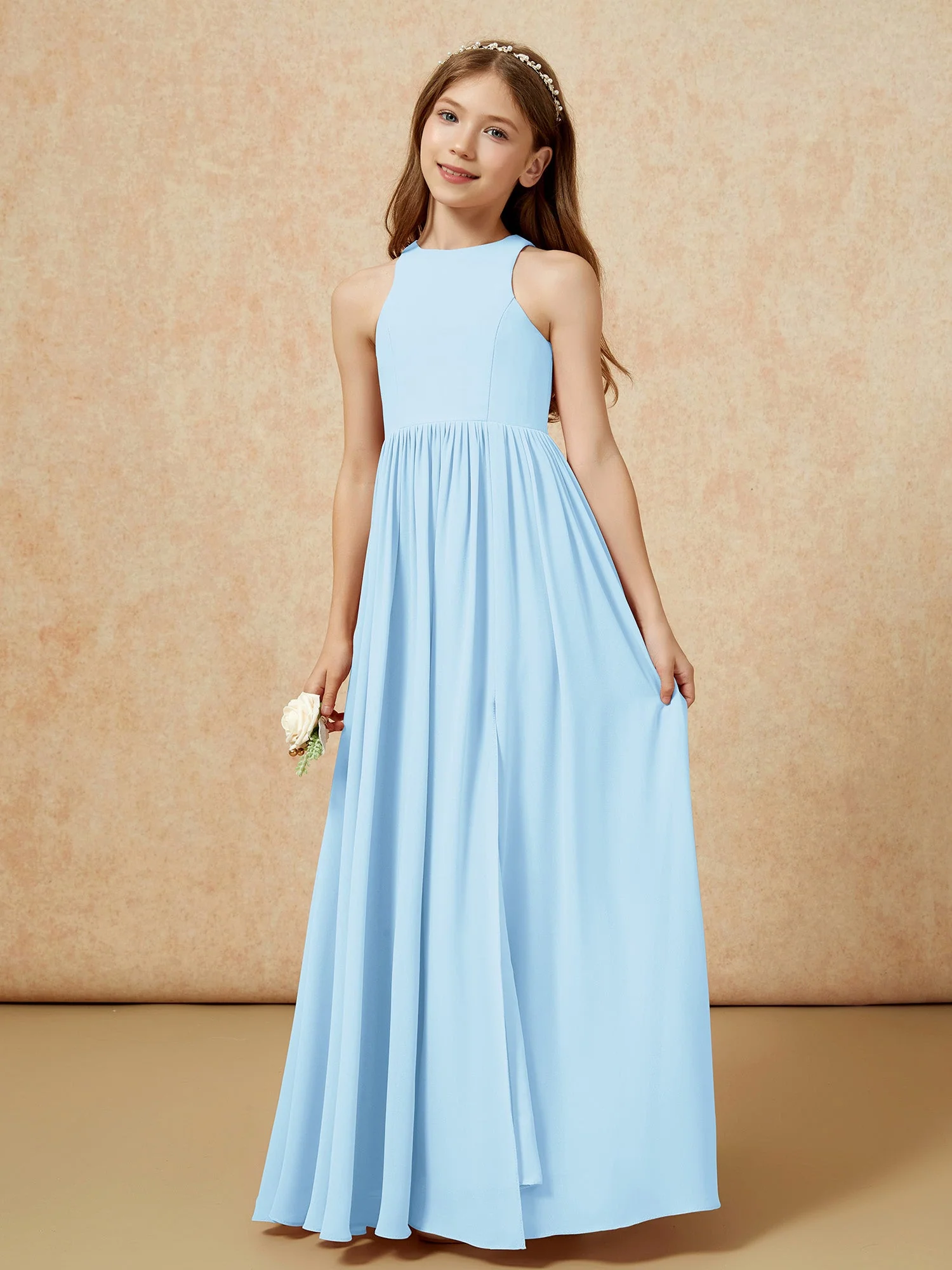 Einfach Ärmellos Chiffon Junge Brautjungfernkleider Himmelblau - Image 6