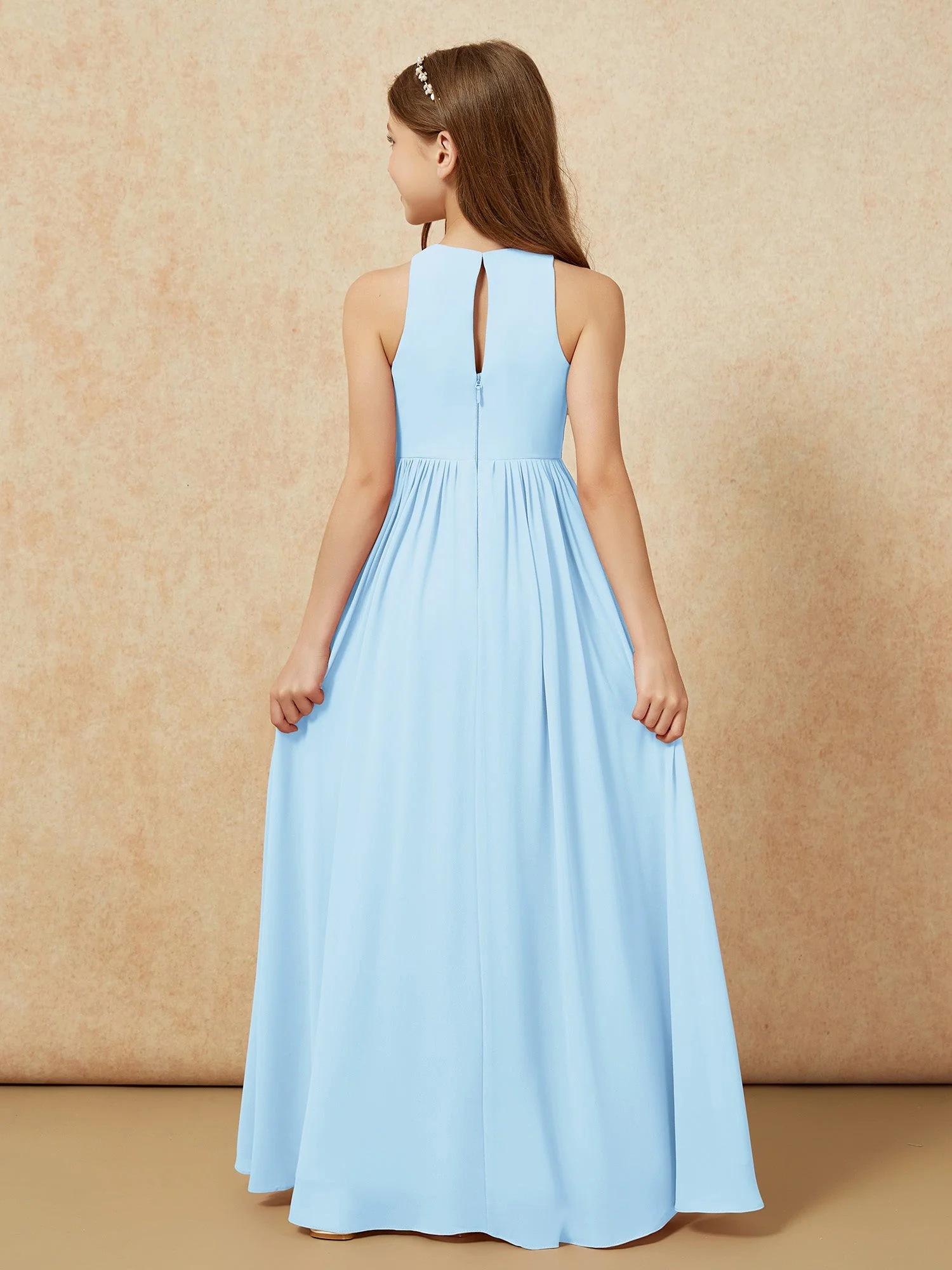 Einfach Ärmellos Chiffon Junge Brautjungfernkleider Himmelblau - Image 7