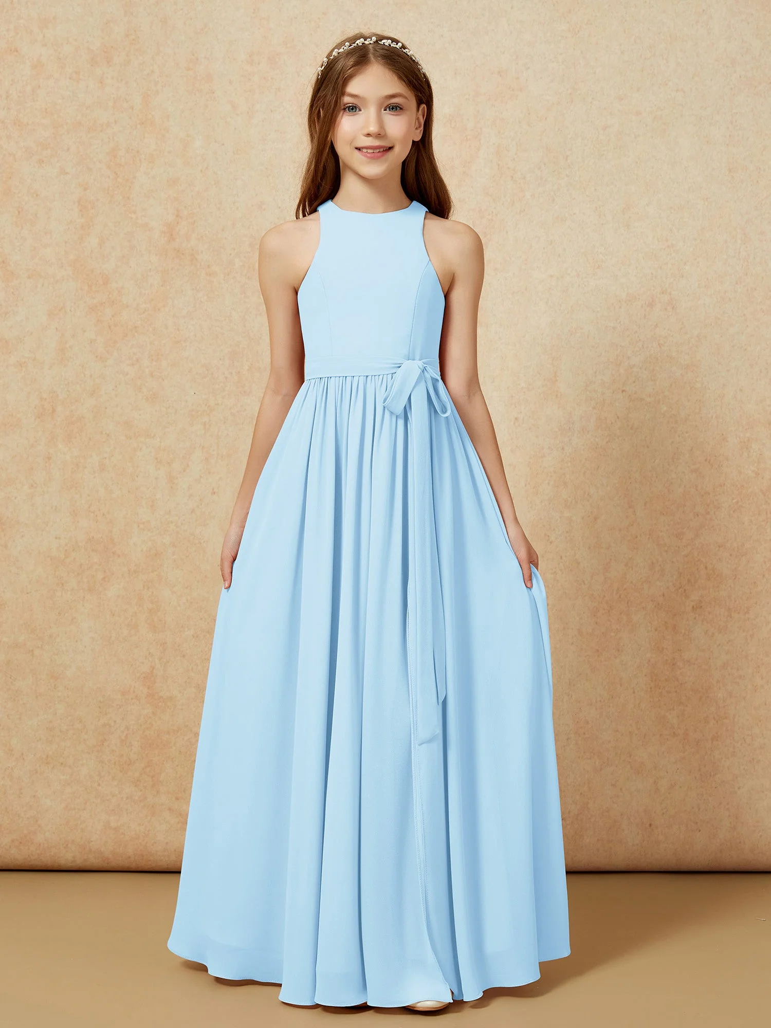 Einfach Ärmellos Chiffon Junge Brautjungfernkleider Himmelblau - Image 8