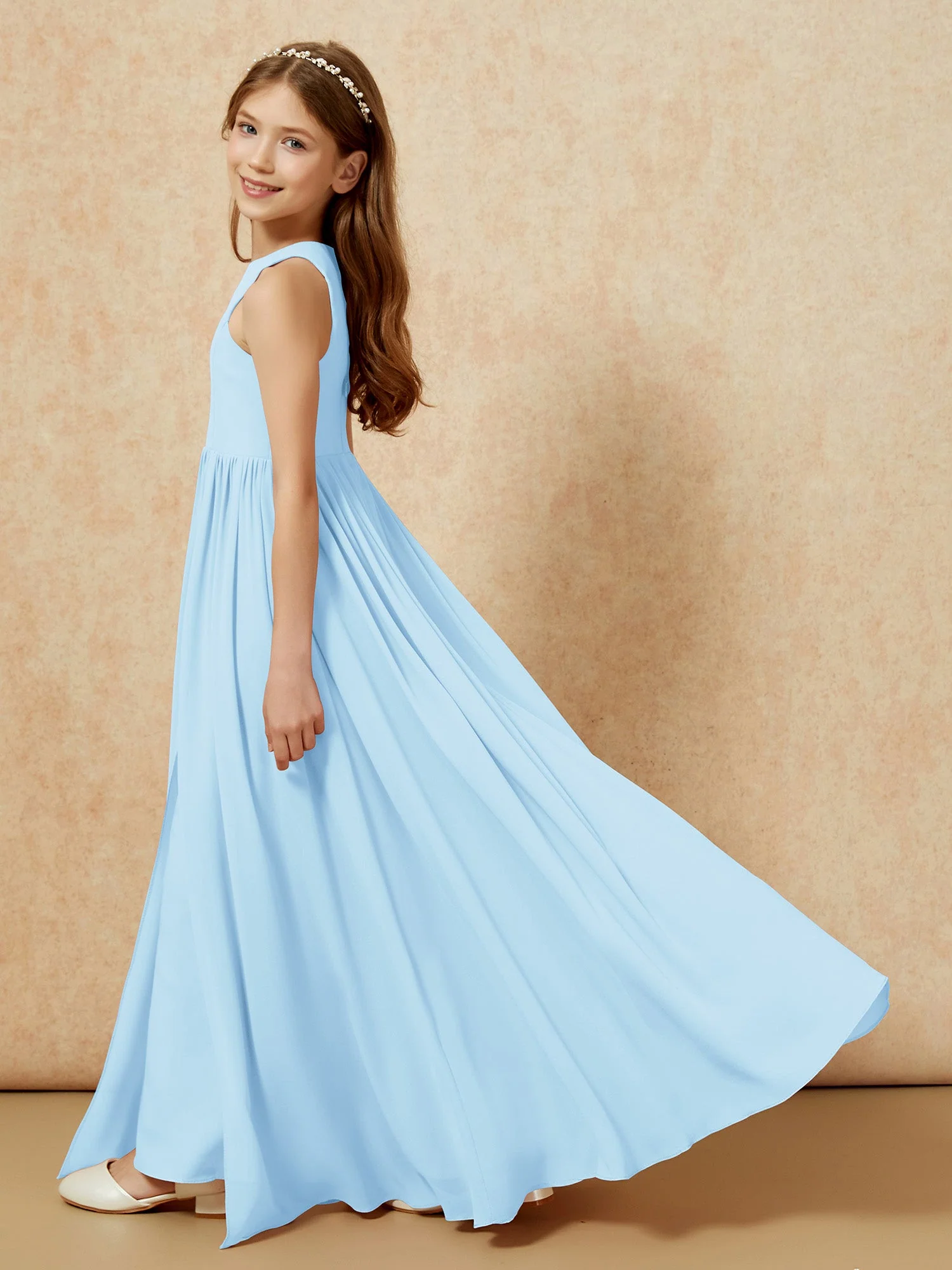 Einfach Ärmellos Chiffon Junge Brautjungfernkleider Himmelblau - Image 9
