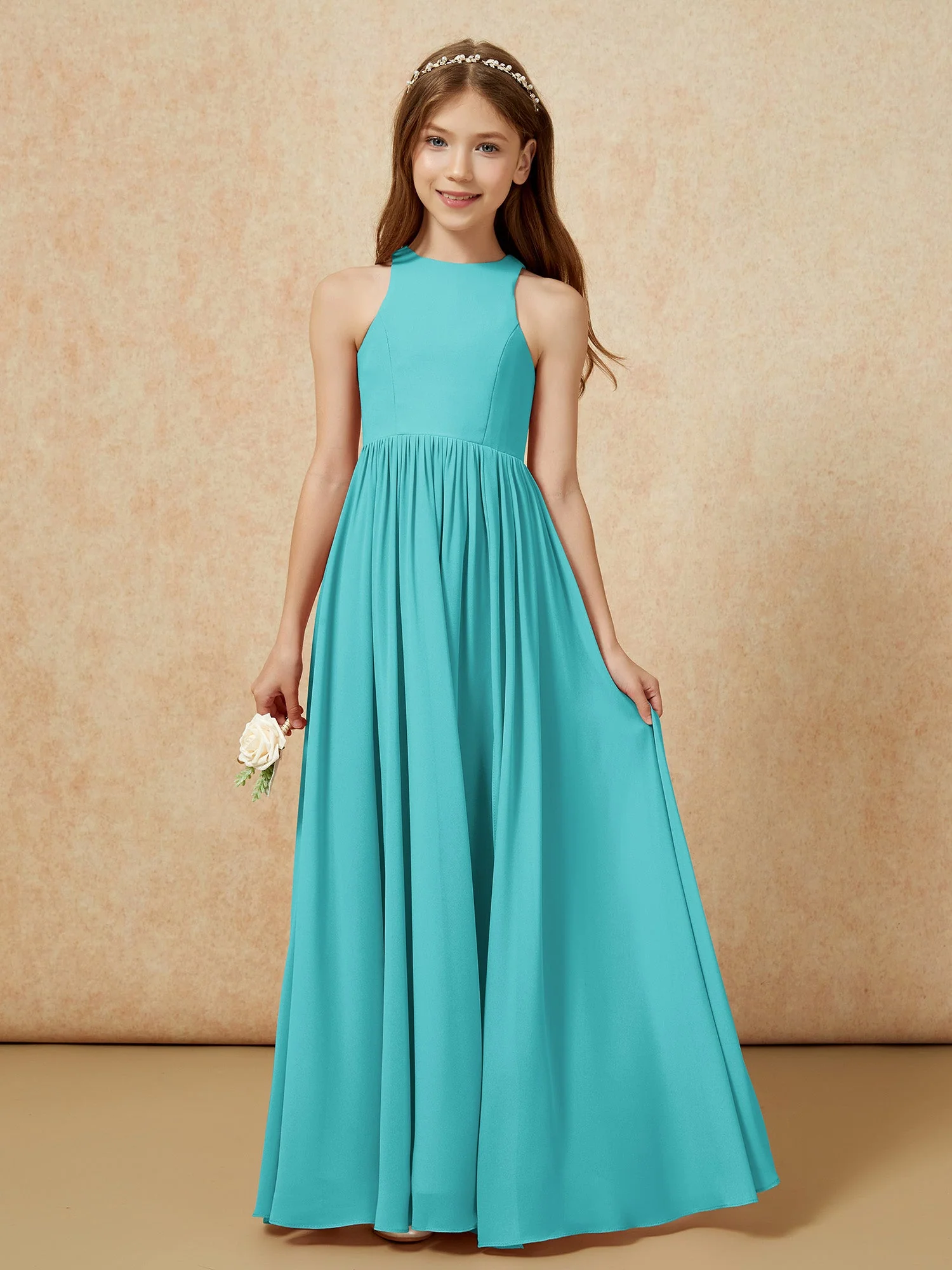 Einfach Ärmellos Chiffon Junge Brautjungfernkleider Jade - Image 4