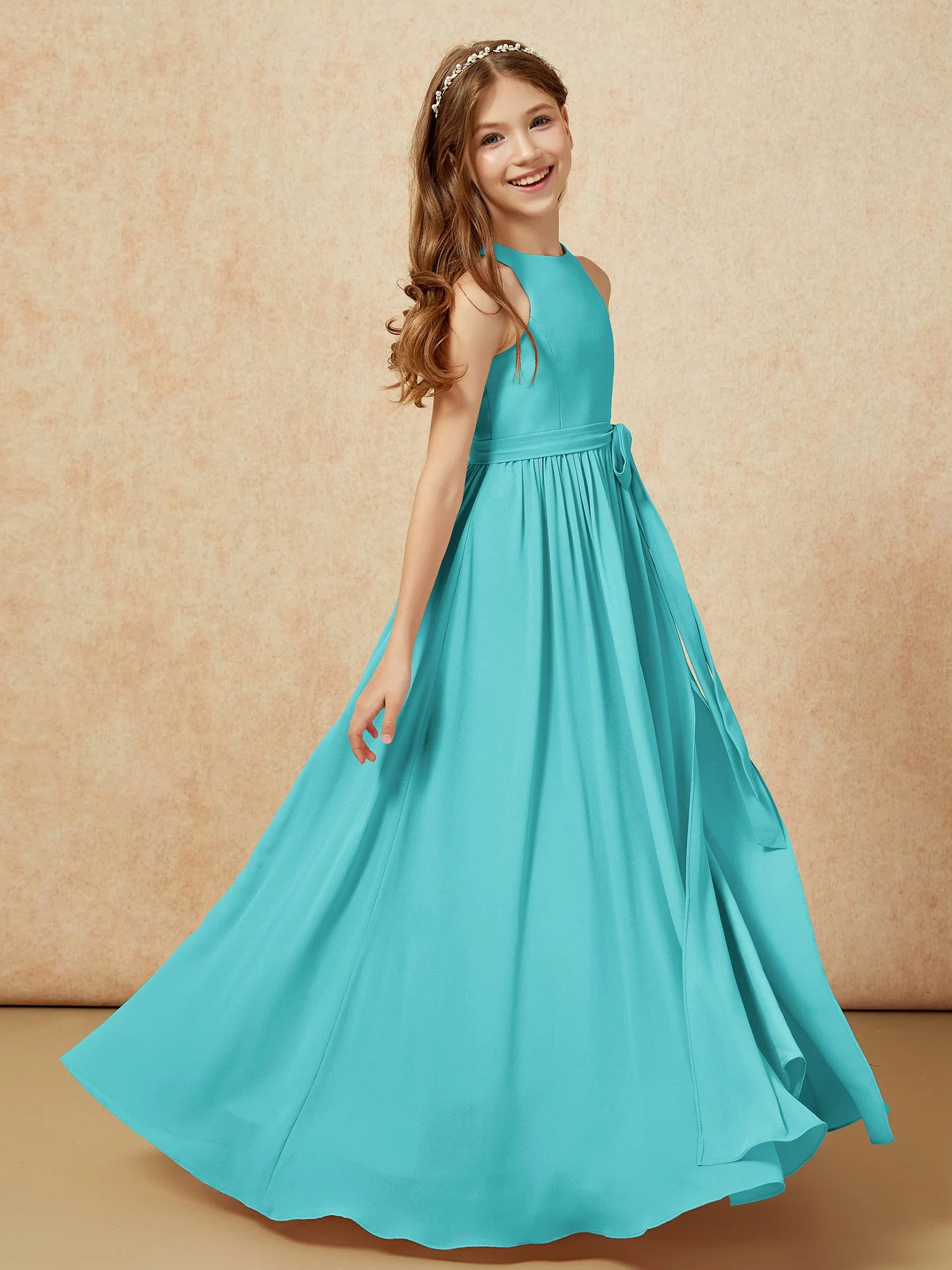Einfach Ärmellos Chiffon Junge Brautjungfernkleider Jade - Image 5
