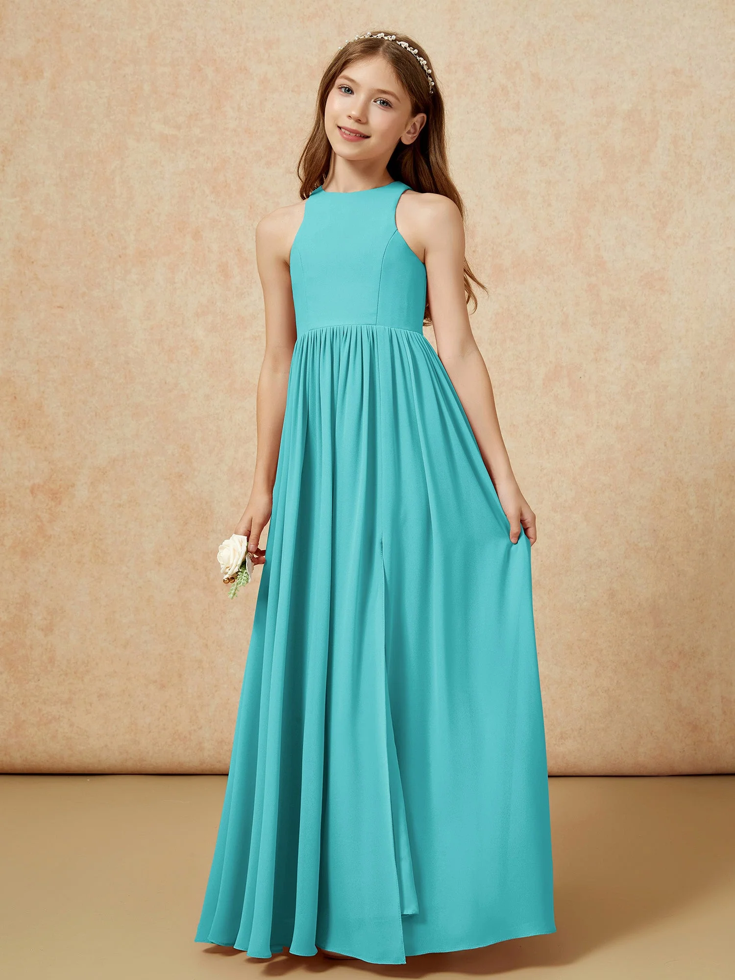 Einfach Ärmellos Chiffon Junge Brautjungfernkleider Jade - Image 6