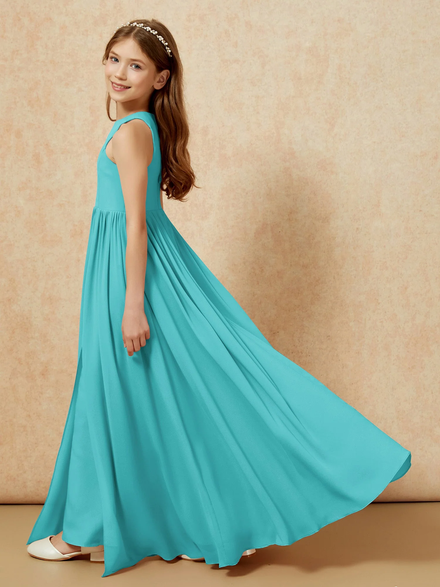 Einfach Ärmellos Chiffon Junge Brautjungfernkleider Jade - Image 9
