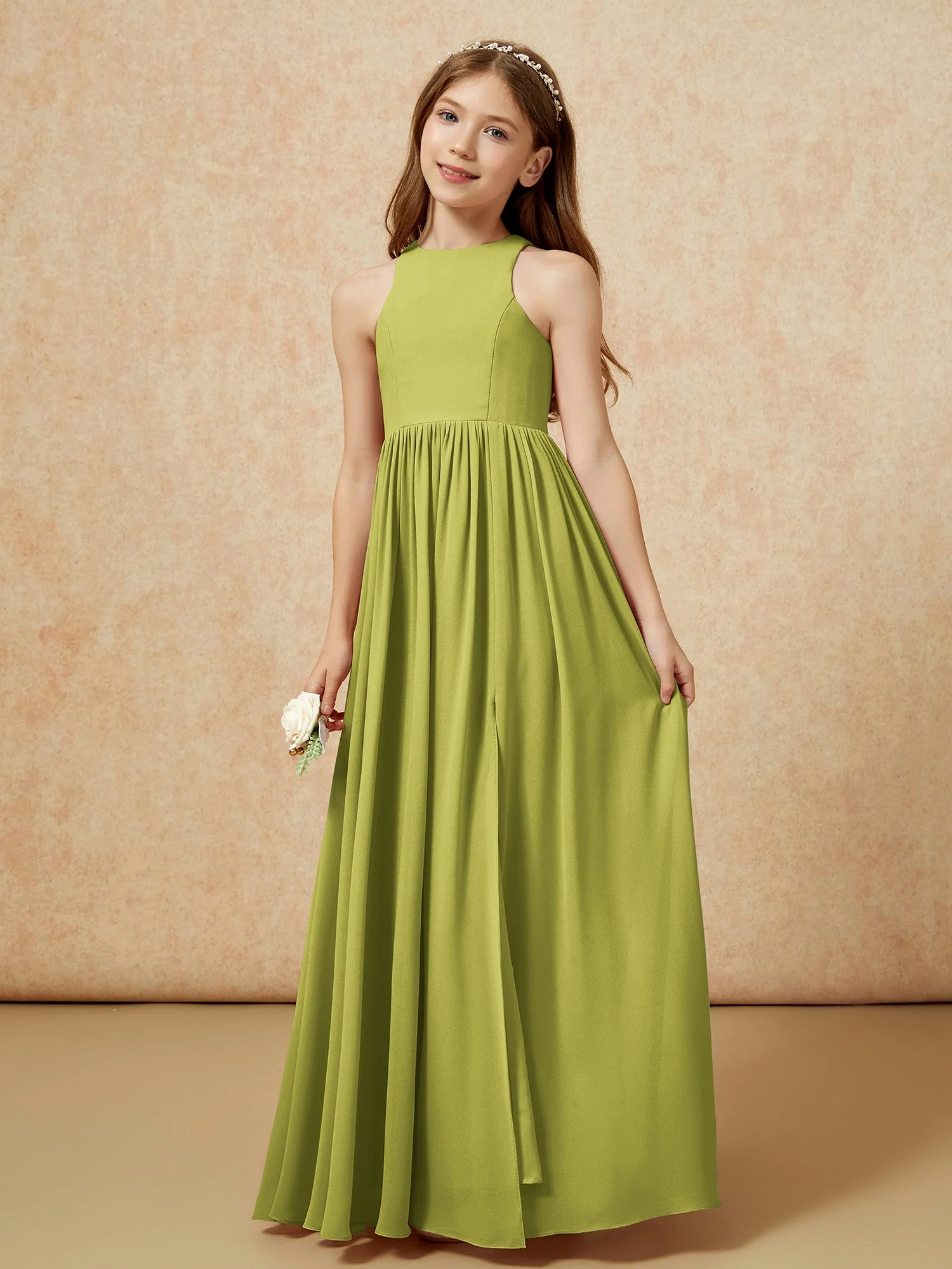 Einfach Ärmellos Chiffon Junge Brautjungfernkleider Kleegrün - Image 6