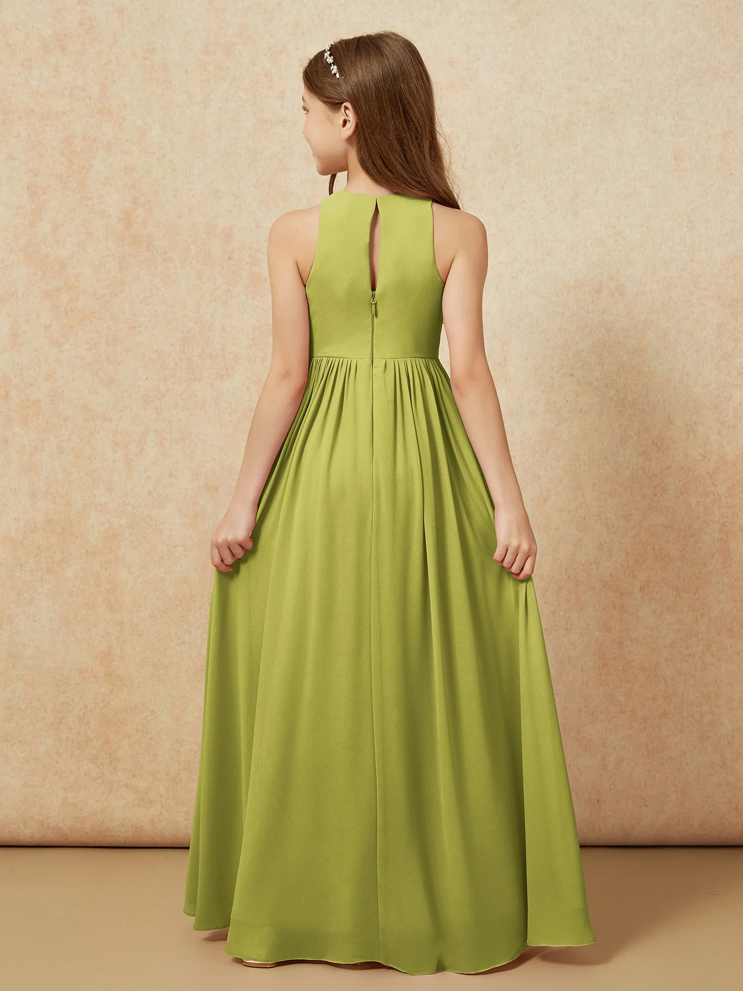 Einfach Ärmellos Chiffon Junge Brautjungfernkleider Kleegrün - Image 7